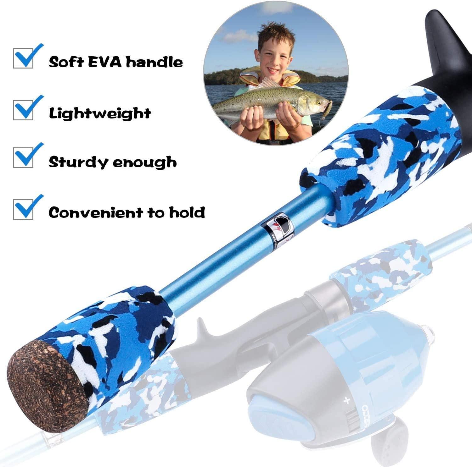 ODDSPRO Kids Fishing Pole - Kids Fishing Starter Kit - with Tackle Box, Reel,  Practice Plug, Beginner's Guide and Travel Bag for Boys, Girls Blue 1.2M  3.94Ft