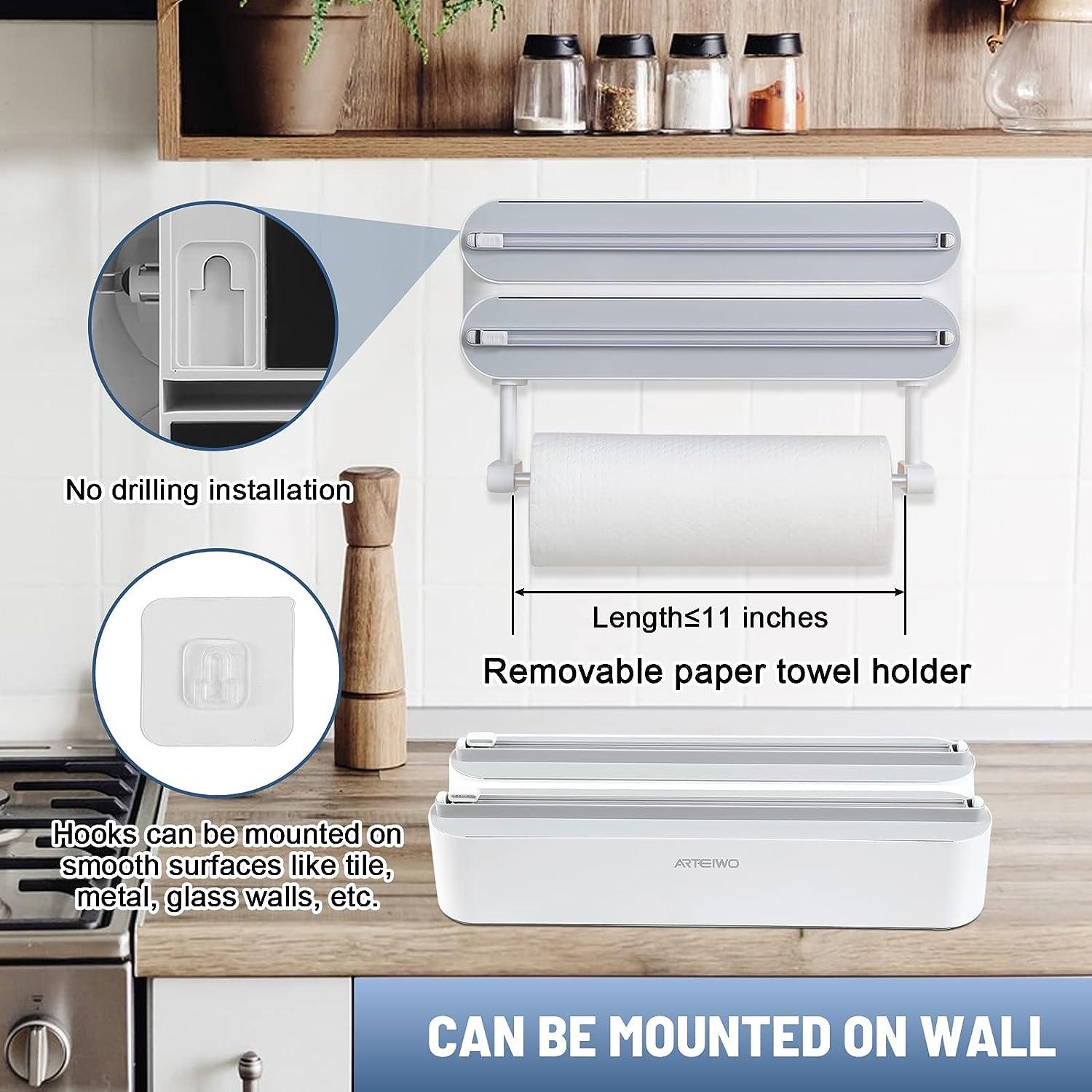 3 in 1 Foil and Plastic Wrap Organizer with Paper Towel Holder，Magnetic  Plastic