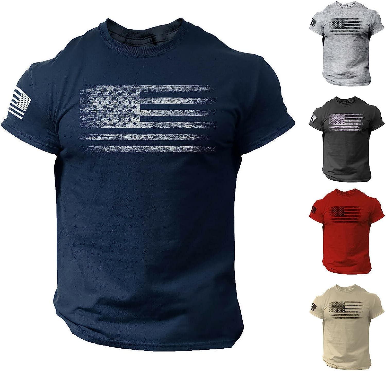 Mens USA Flag Tee Shirts 4th of July American Flag United States