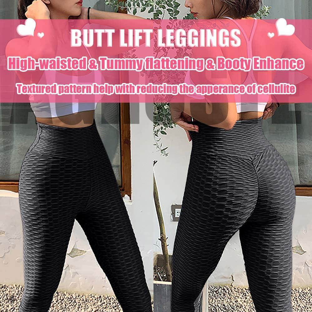  Womens High Waist Yoga Pants Tummy Control Slimming Booty  Leggings Workout Running Butt Lift Tights M A-Black