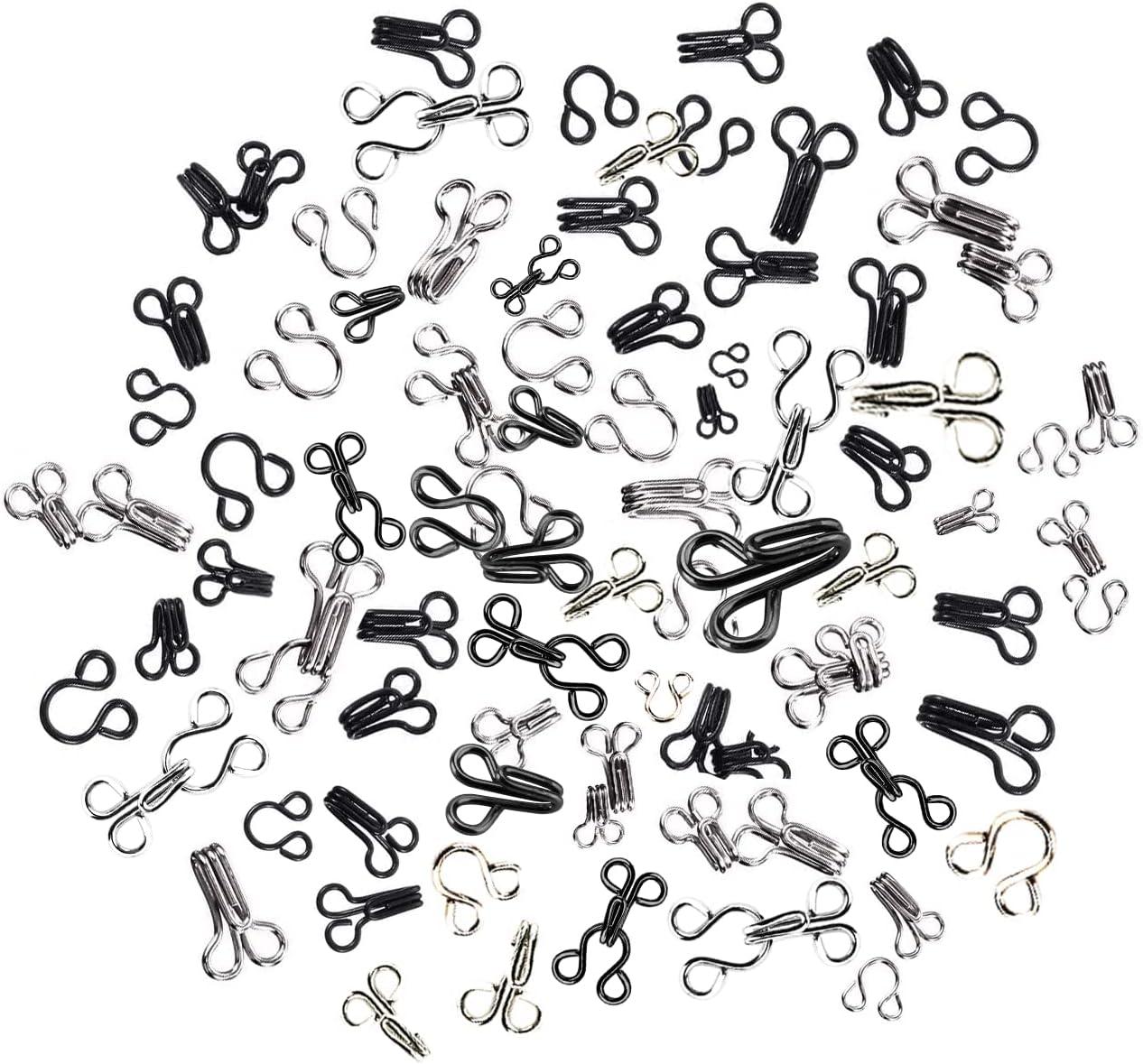 KACOLA 60 Set Sewing Hook and Eye Latch for Clothing, Bra Hooks Replacement,  Large Hooks and Eyes Clasps for Clothing, Sewing DIY Craft, 3 Sizes  23/17/12.5mm, Black and Silver