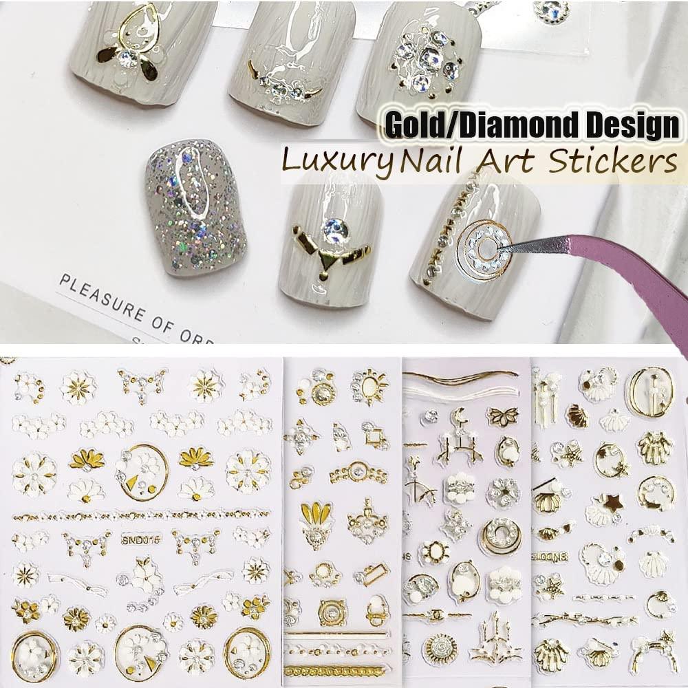 1 Lage Sheet Gold Shiny Nail Stickers Luxury Nail Salon Design Chic 3D Nail Art Stickers Decals Self-Adhesive Manicure for Nails Decoration (003)