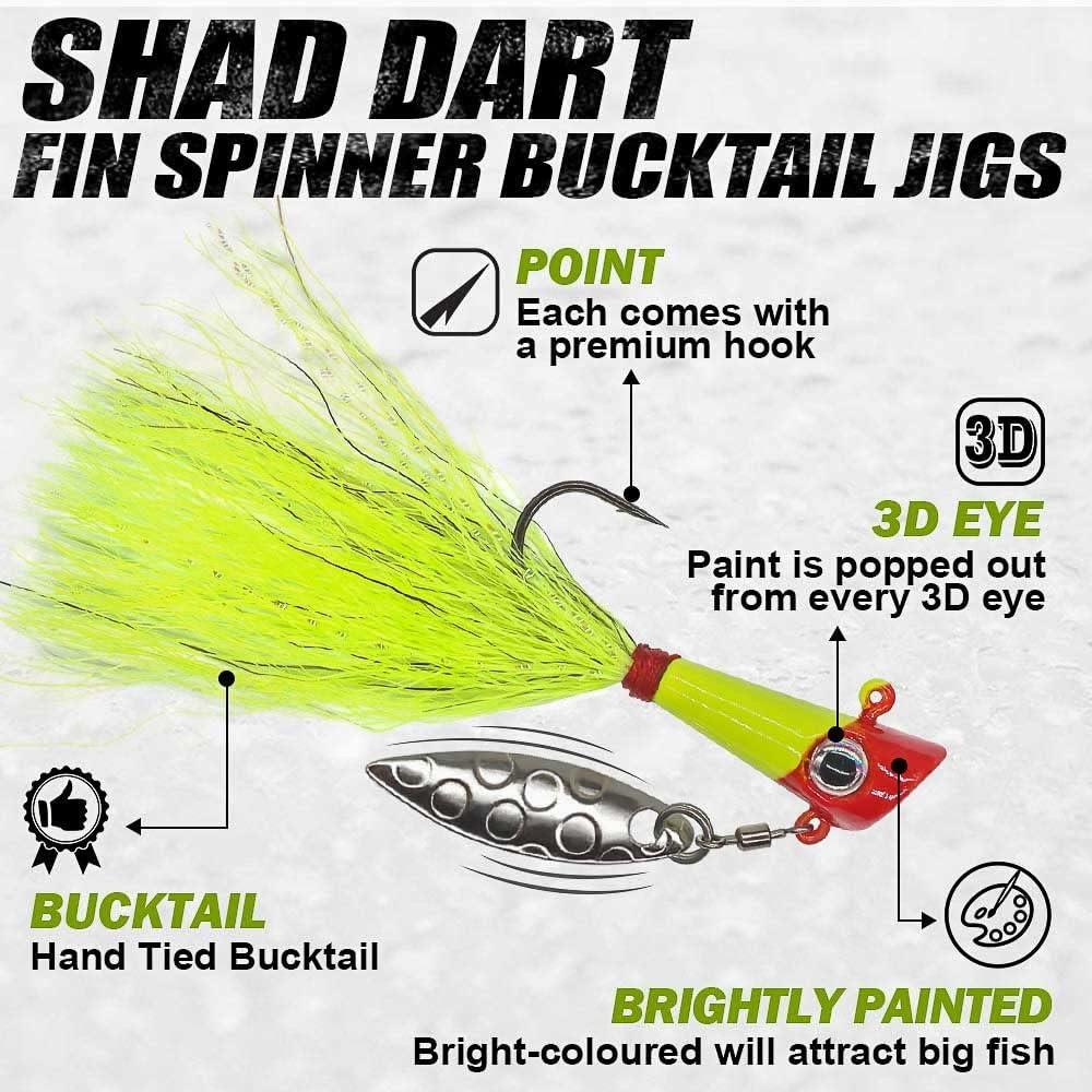 Shad Darts Fishing Lures Dart Head Jig Underspin Bucktail Hair Jigs Head for American Shad Bass Walleye Crappie Panfish 1/16oz 1/8oz 1/4oz White Char