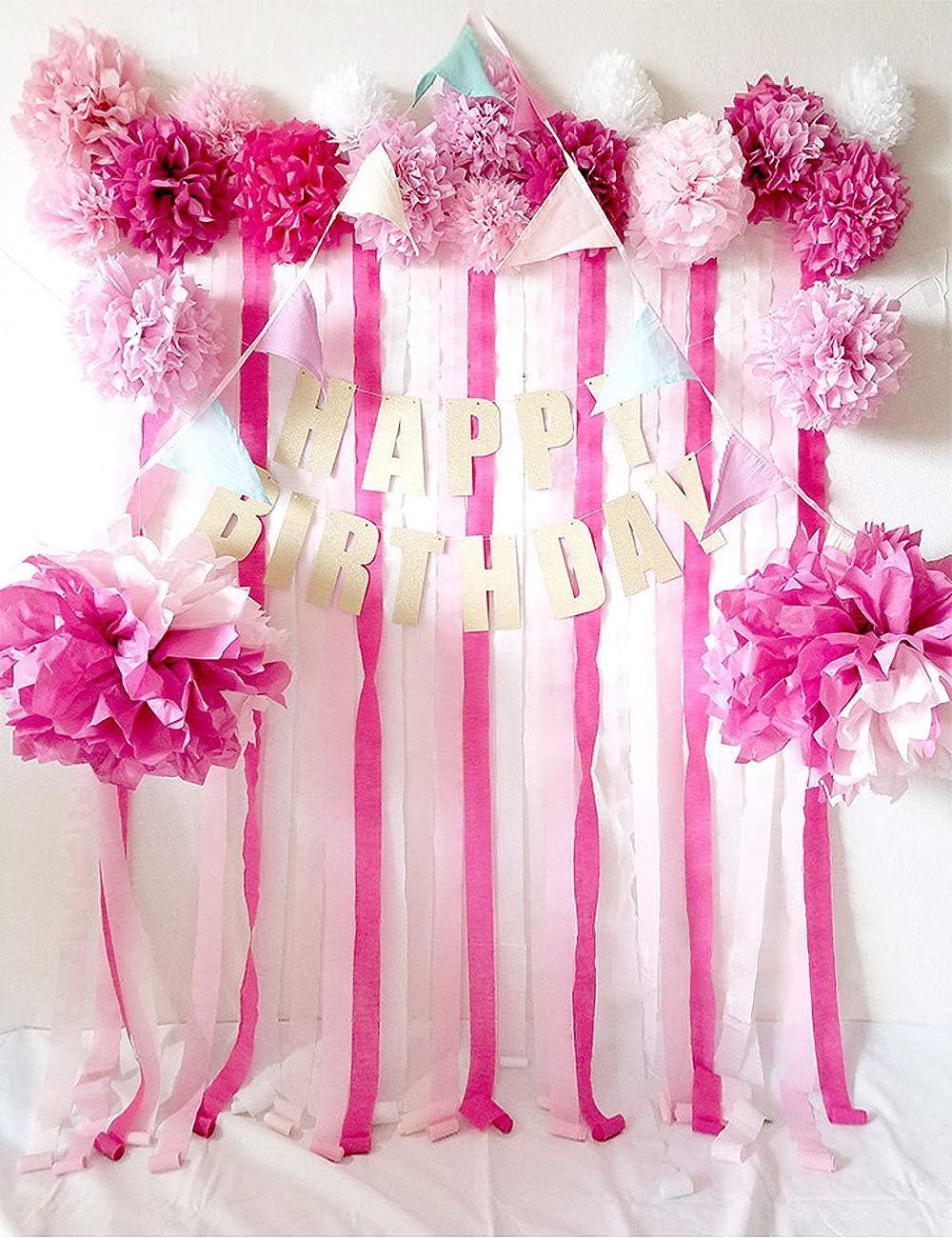 GAKA Pink Crepe Paper Streamers Tassels Streamers 6 Rolls 3 Color for  Various Birthday Party/Wedding Festival Party/Gender Reveal Party/Baby