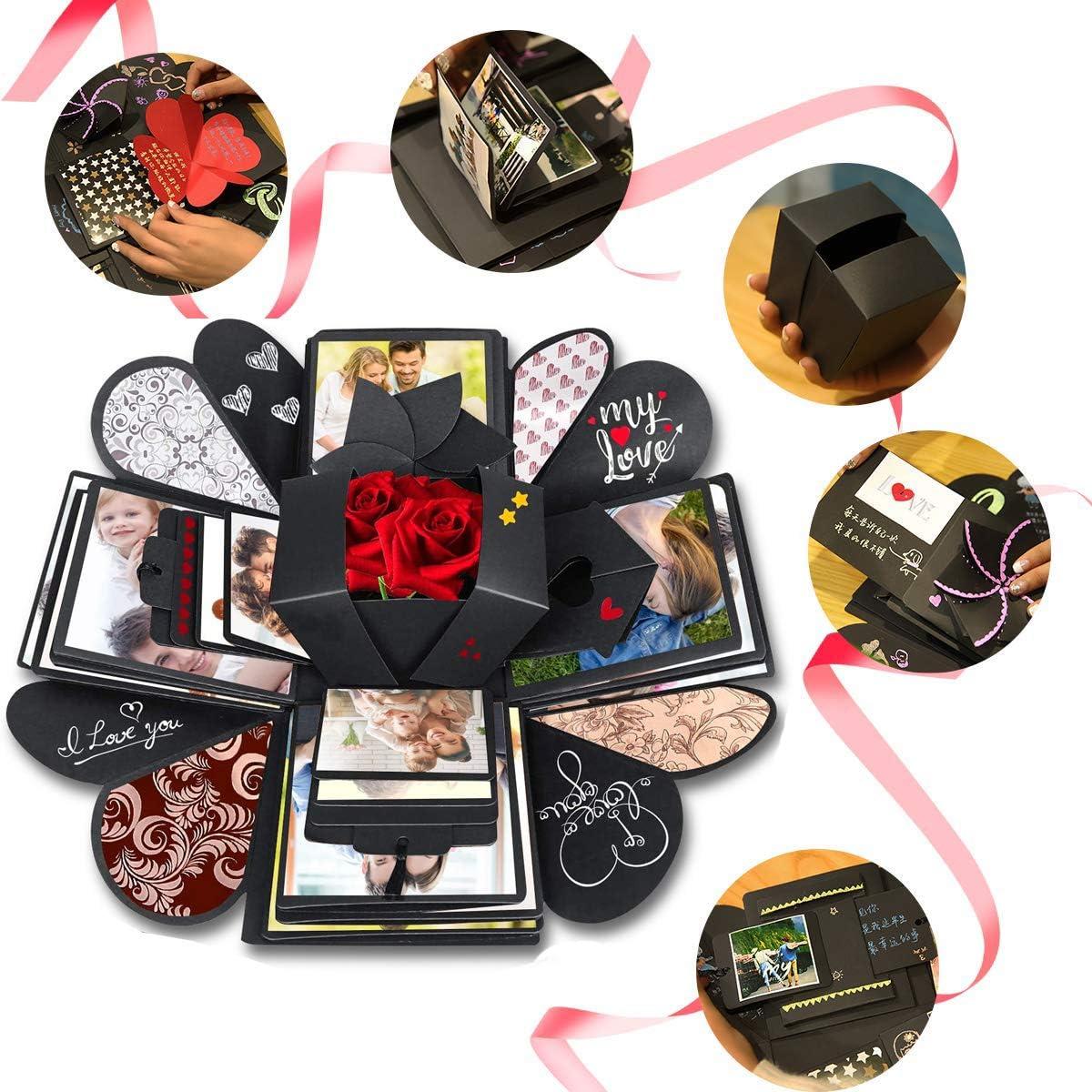 Wanateber Explosion Box DIY Gift - Love Memory Scrapbook Photo Box for  Birthday Gift Anniversary Wedding or Valentine's Day Surprise Box (Black)