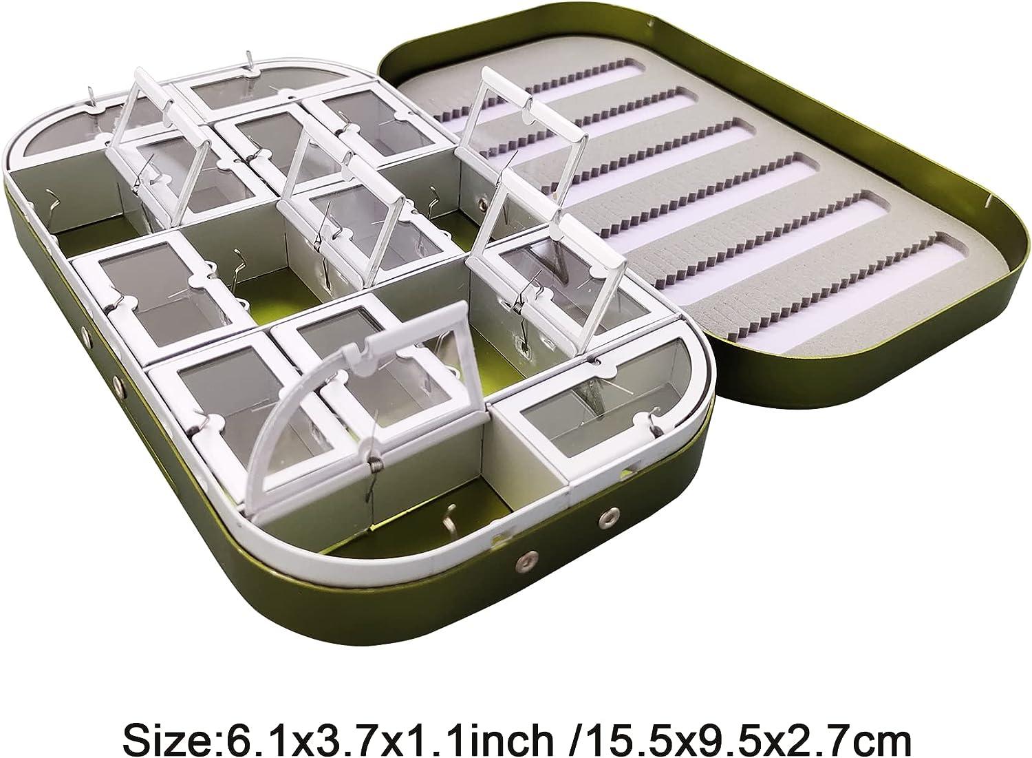 Eupheng Aluminum Fly Fishing Box Slit Foam Compartments Easy Grip Flies  Jigs Lures Box (L-Green-16W)