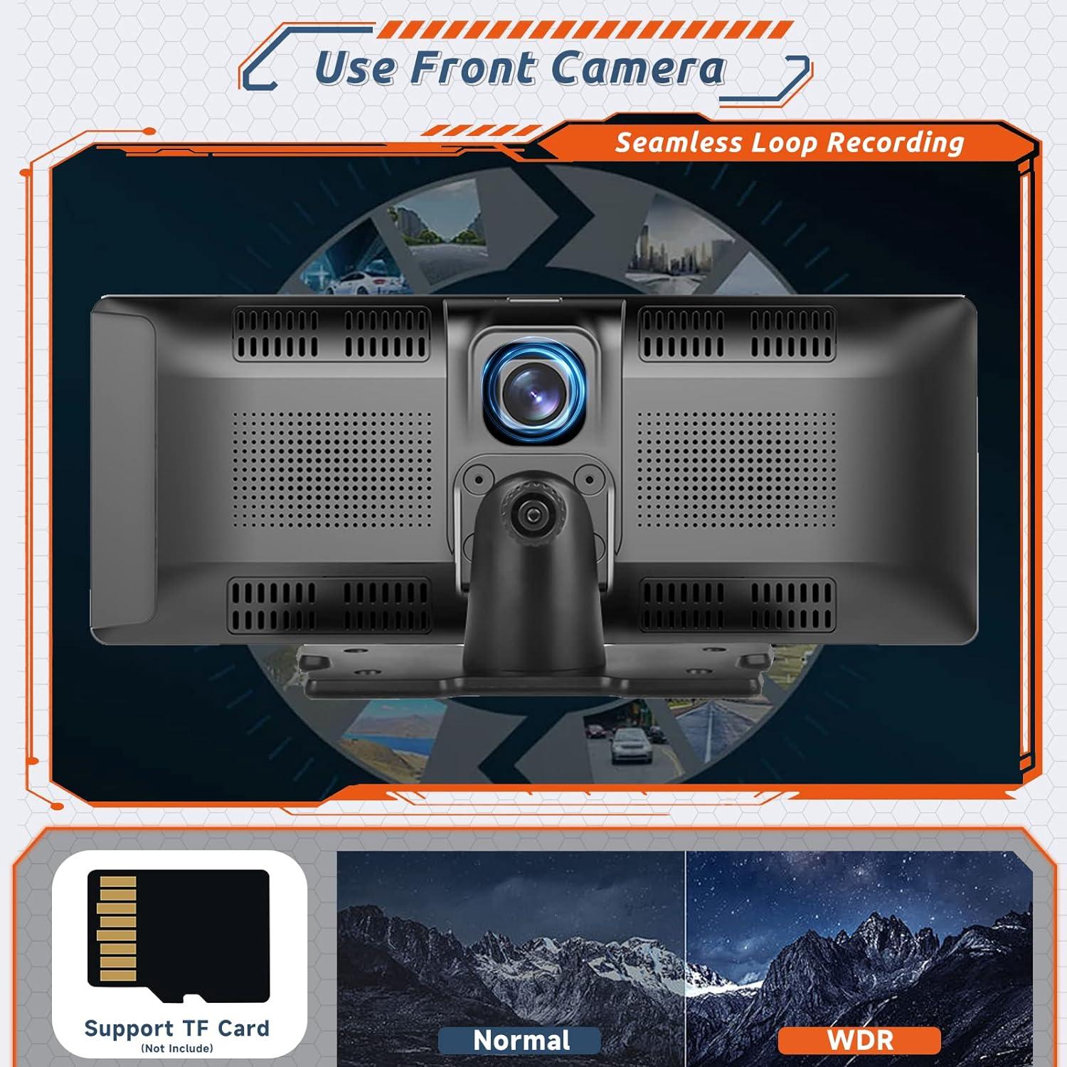 Podofo Portable Car Stereo Wireless Carplay Screen with Dash Cam