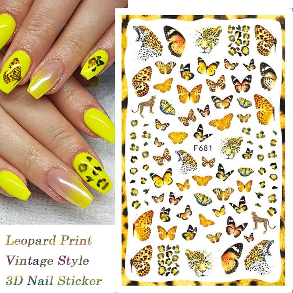 Xipoo Nail Art Stickers, 9 Sheets 600+ Nail Stickers for Nail Art, Together with Sharp Tweezer, 3D Golden Self-Adhesive Nail Decals, Rose Love Butterfly