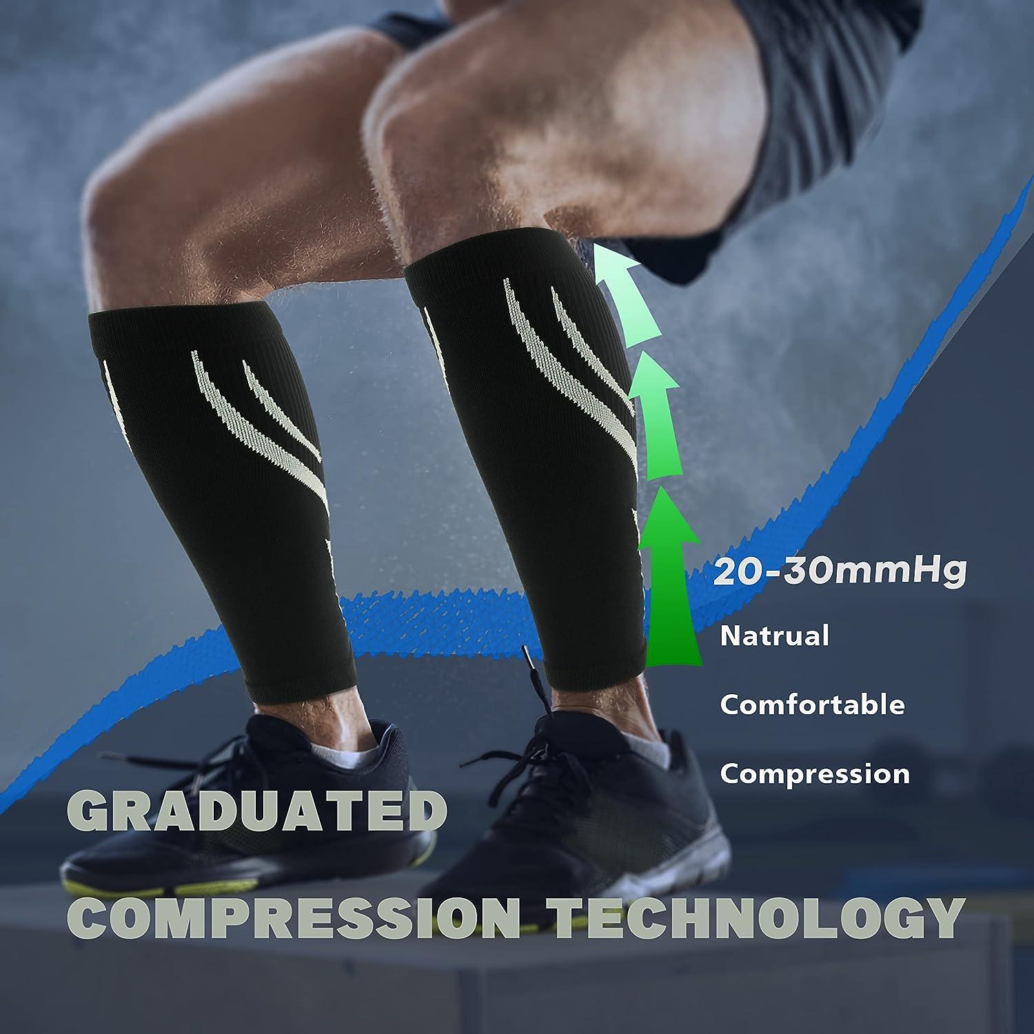 Keskale 2 Pairs Calf Compression Sleeves for Men & Women (20-30 mmHg) Leg compression  Sleeve Footless Compression Socks for Running Varicose Veins & Shin Splint  Relief Black/Gray L/XL 2pairs-black/gray Large-X-Large