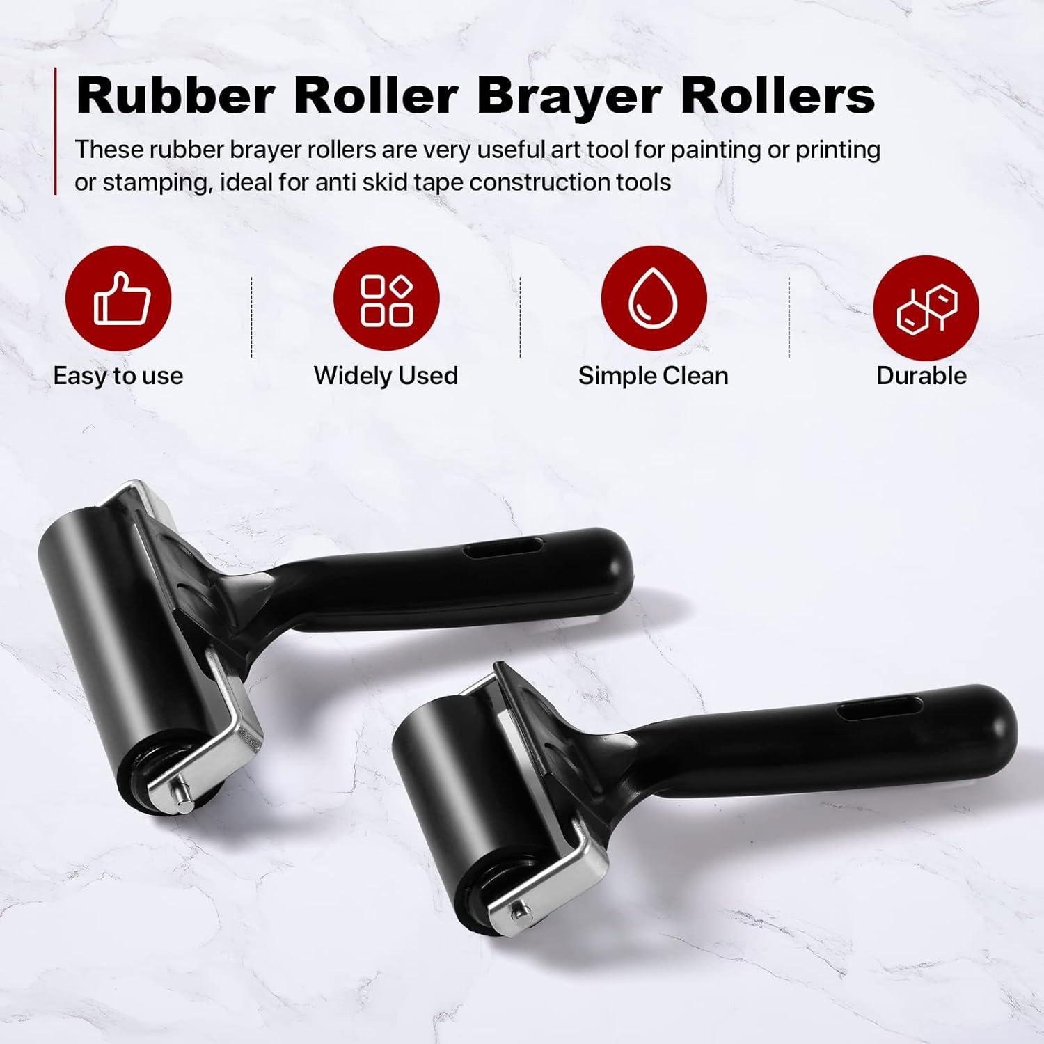 3 Pack Brayer Rollers for Crafting, Vinyl Rubber Roller Brayers,  Printmaking Brayer Rollers for Cricut Maker, Gluing, Printing, Inking and  Stamping(Black)