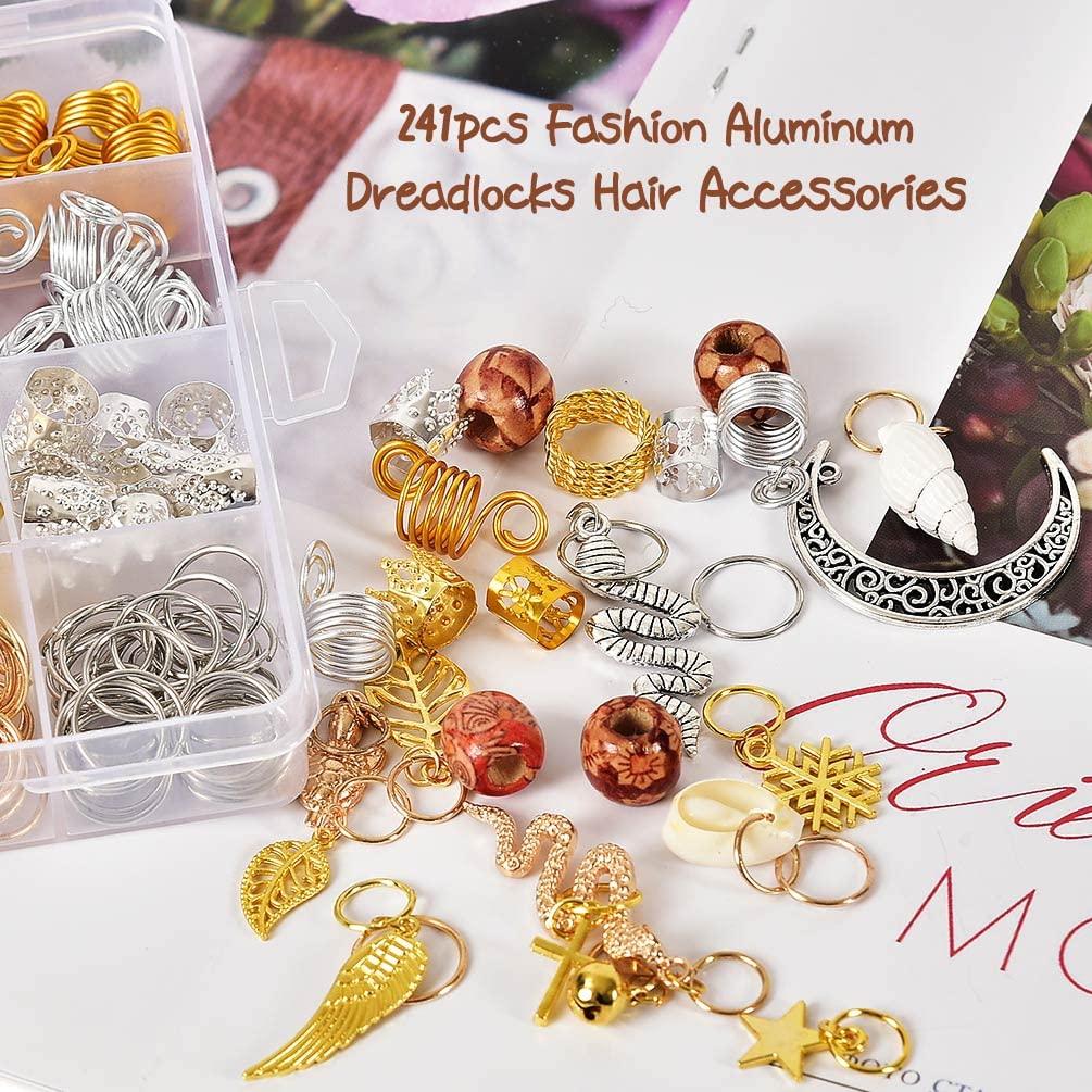 241 Pcs Dreadlock Hair Jewelry for Braids Metal Loc Jewelry for Hair Braids  Rings Cuffs Coils Beads Dreadlocks Accessories Hair Jewelry for Black Women  Braids Decorations