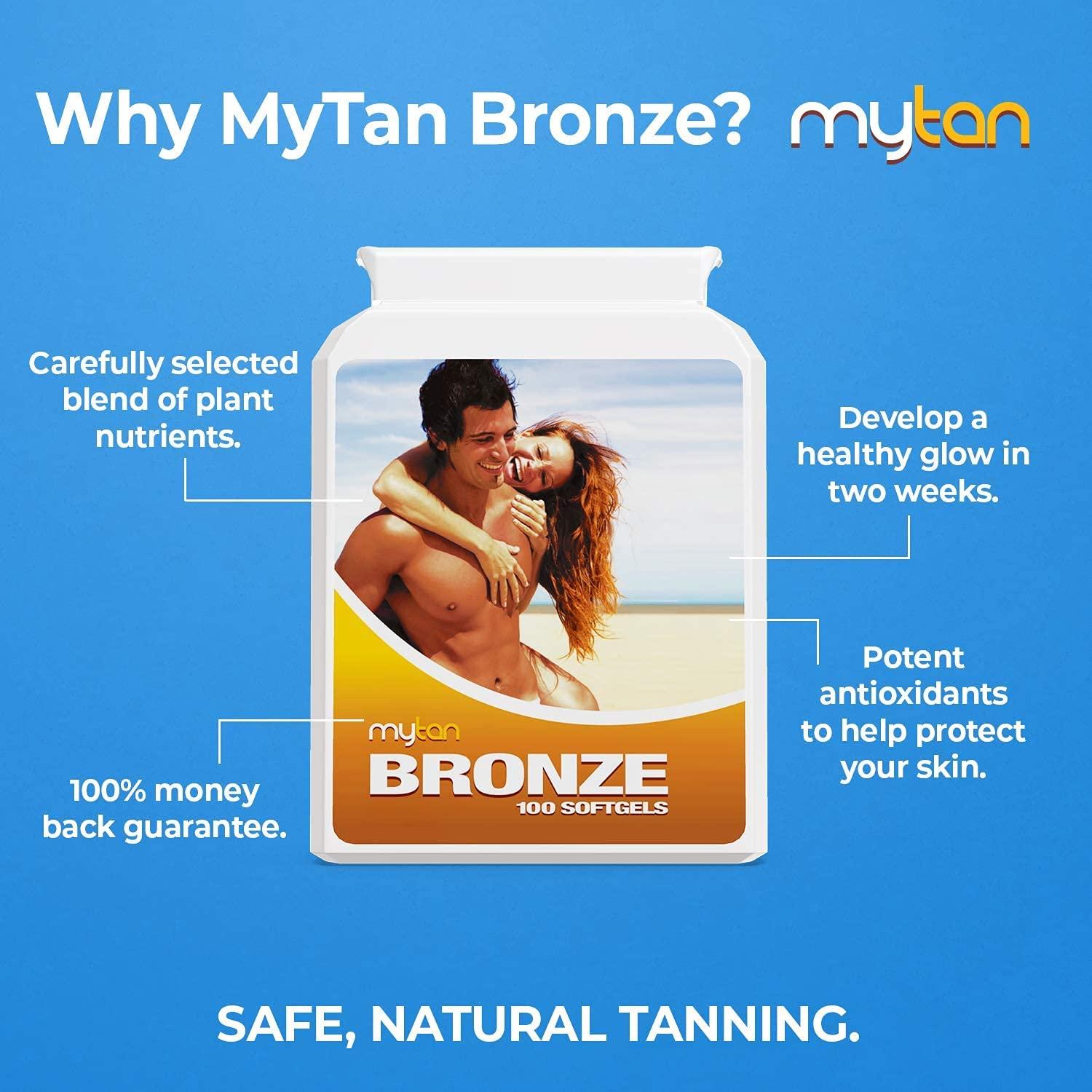 Mytan Bronze Tanning Pills 100 Softgels Sunless Tan Supplement With Astaxanthin Lutein 