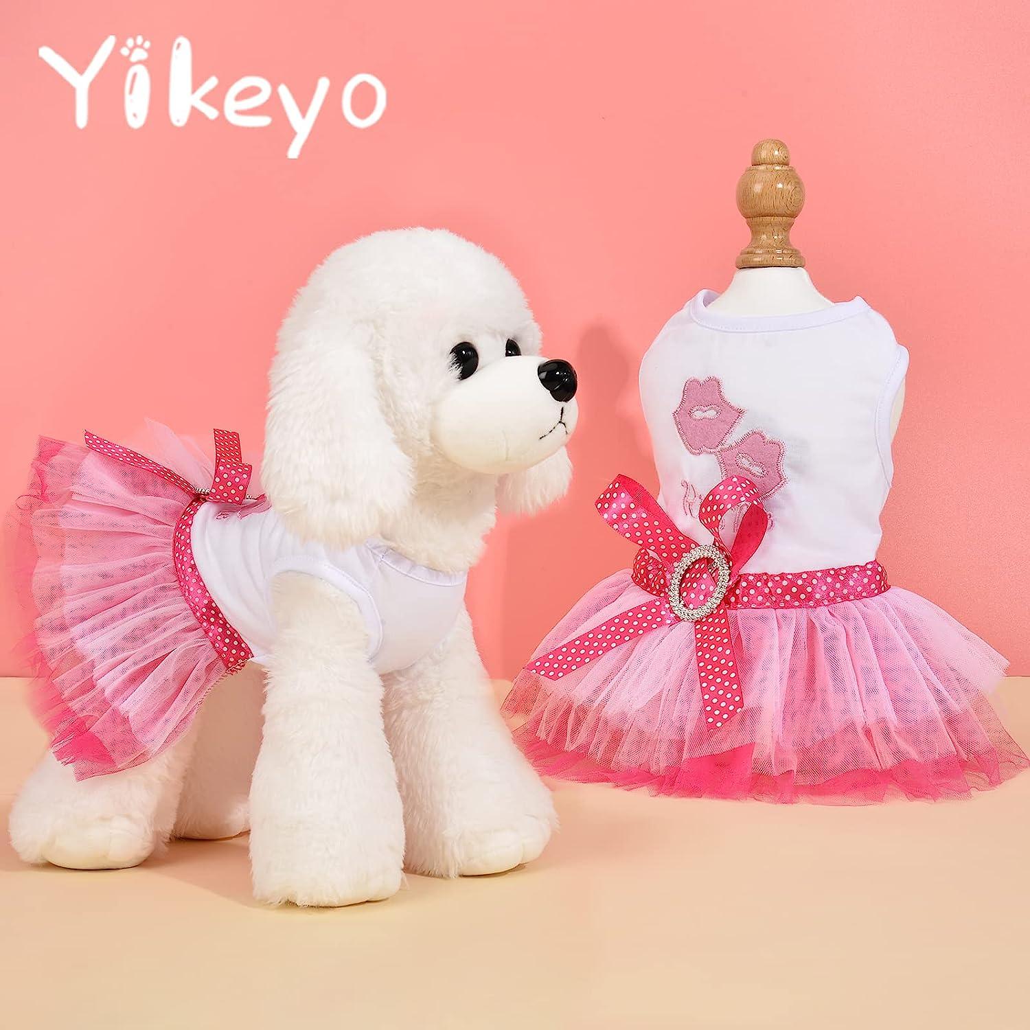 Yikeyo Dog Dress Pink Tulle Dog Dresses for Small Dogs Doggie Outfit  Bow-tie Girl Dog Clothes Pet Apparel for Birthday Wedding Holiday (Pink,  Small)