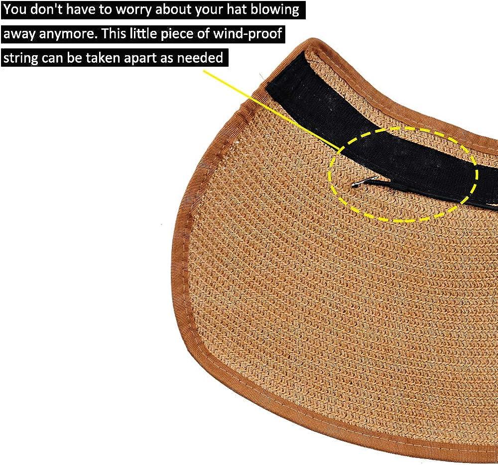 Women Sun Visors Foldable Straw Hats Summer Beach Packable Hat Floppy Wide  Brim Cap Deep Style, Adjustable Size Khaki 3