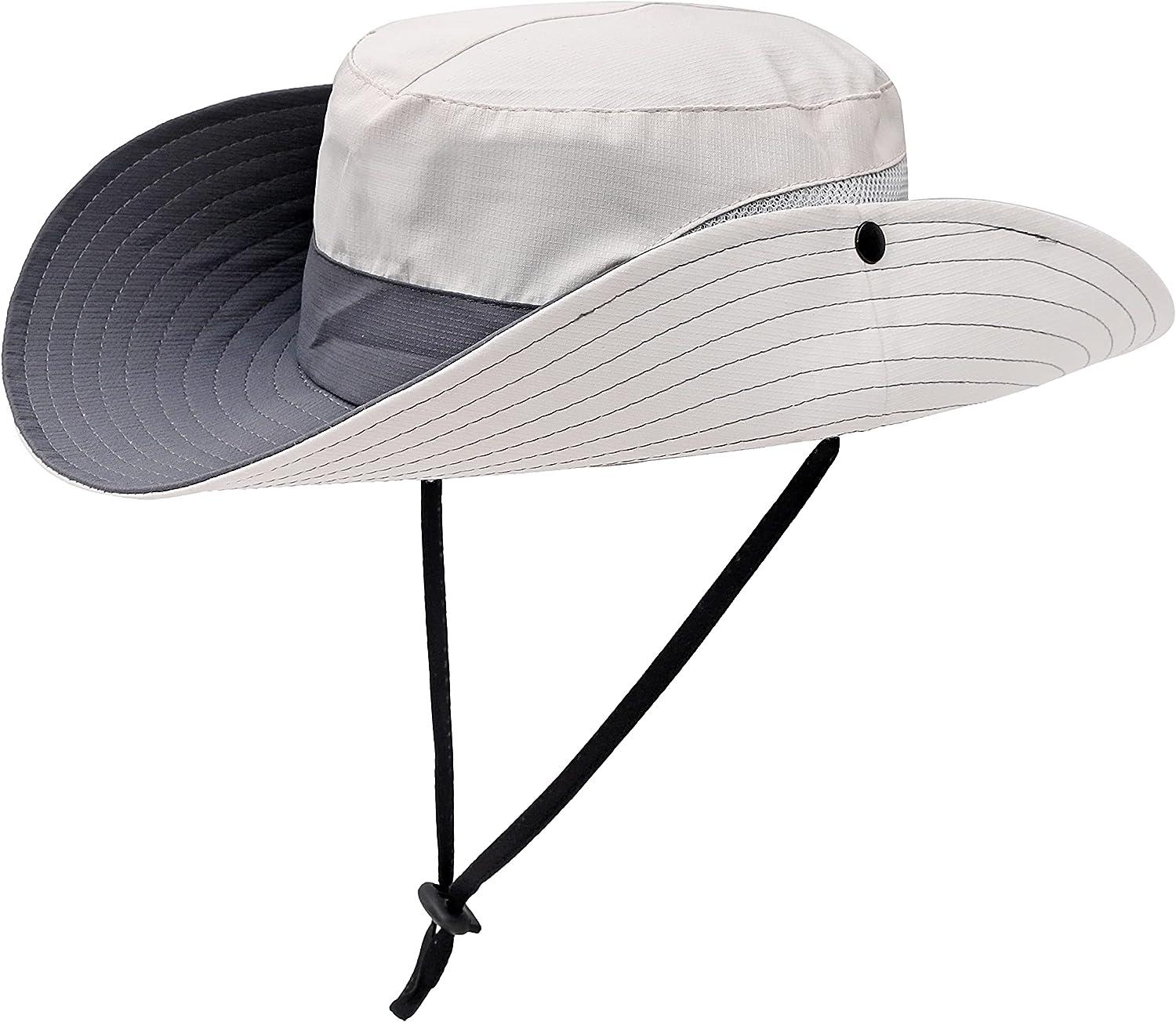 Womens Summer Sun Hat Beach Hat Wide Brim Outdoor UV Protection Hat  Foldable Cool Mesh Ponytail Bucket Hat Grey+beige