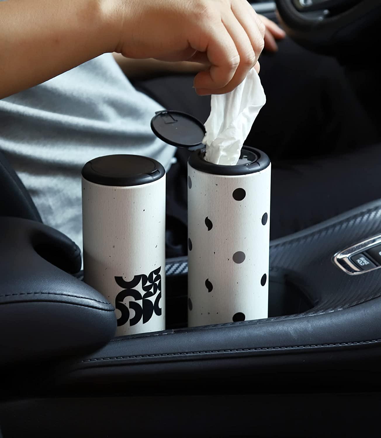 Car Tissue Holder with Facial Tissues Bulk - 4 PK Car Tissues Cylinder with Cap, Tissue Holder for Car, Travel Tissues Fit for Car Cup Holder, Refill Car Box Round Container