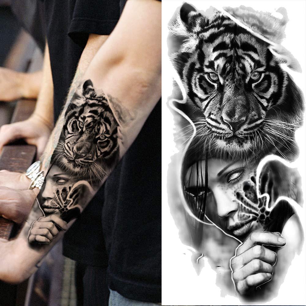 Realistic Tiger Temporary Tattoos For Men Adults Fake Compass Lion Wolf  Tattoo Sticker Large Arm And Chest Washable Tatoos Decal - Temporary Tattoos  - AliExpress
