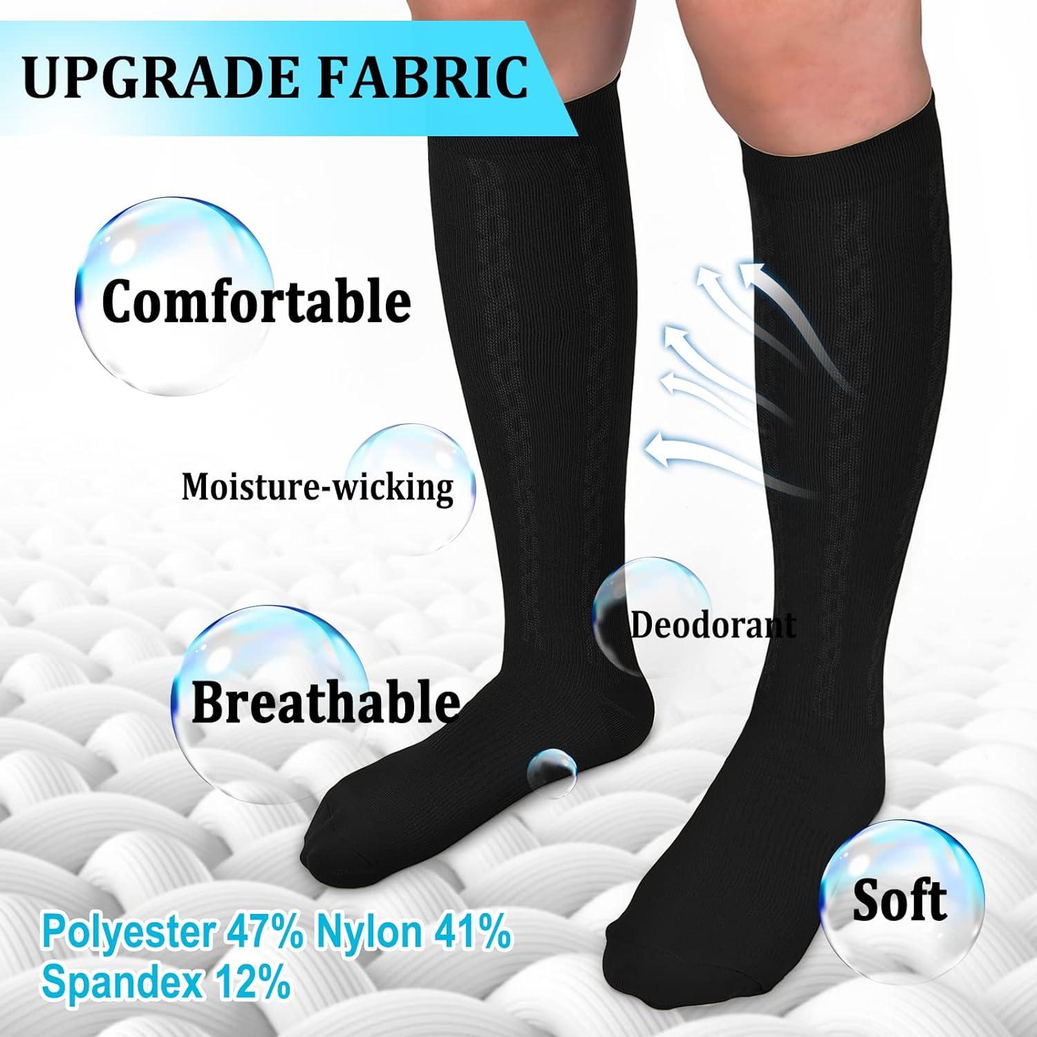 30-40mmHg Medical Graduated Compression Socks for Women&Men Circulation-Compression  Stockings-Knee High Socks for Support Hiking Running 1-2 Pack Black  Large-X-Large