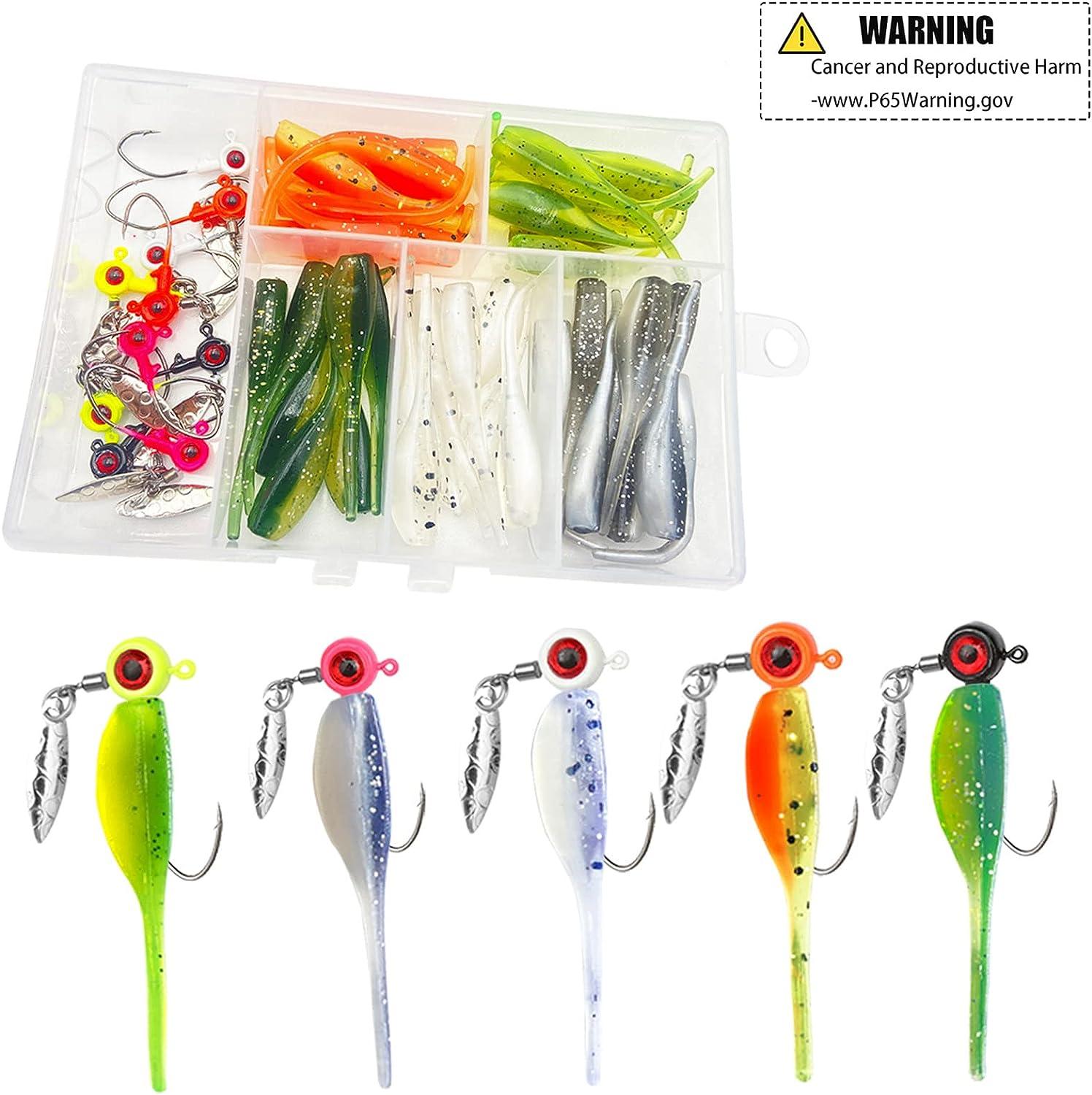 55/48Pcs Crappie Lures Jigs Heads Kit Soft Fishing Baits with