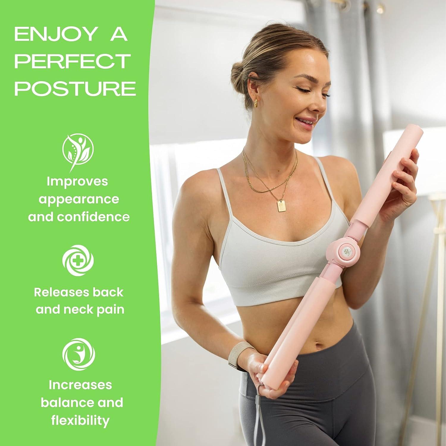 BodyTree Posture Corrector Yoga Cross Stick - Compact and Adjustable  Stretch Pole - Cracker bar - Stretcher for Upper and Lower Back Pain Relief  Pink