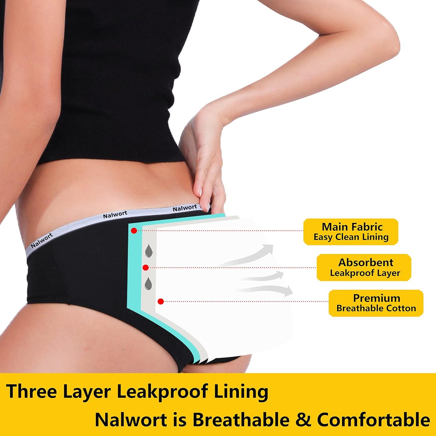 Womens Menstrual Period Underwear 3-Layer Leak-Proof Menstrual Period  Leakproof Underwear Easy to Wash Cotton Overnight Period Underwear,S,Yellow