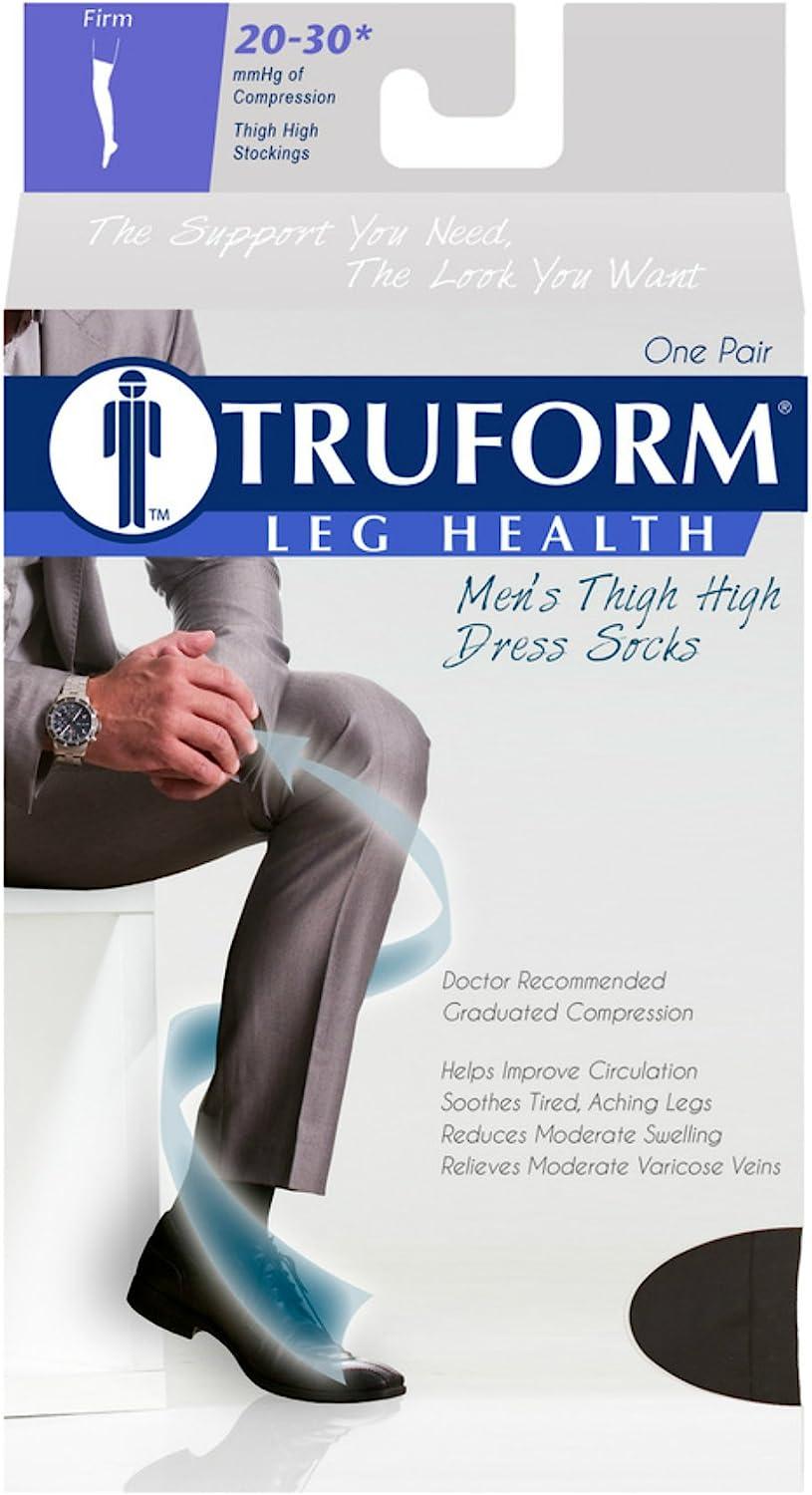 Truform 30-40 mmHg Compression Stockings for Men Women Thigh High Length  Dot-Top Closed Toe Black Medium Black Medium (1 Pair)