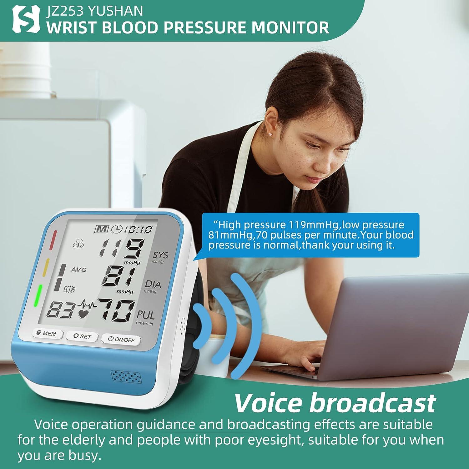 YUSHAN Wrist Blood Pressure Monitors for Home Use Large Display Loud Voice  One-Button Operation and