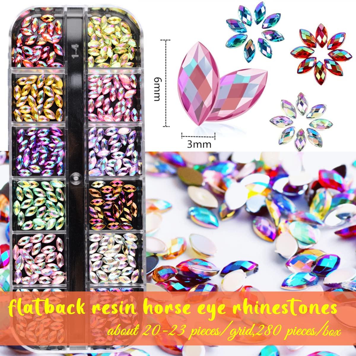 5 Boxes Nail Art Rhinestones Kit, Crystal Nail Art Gems Multicolor