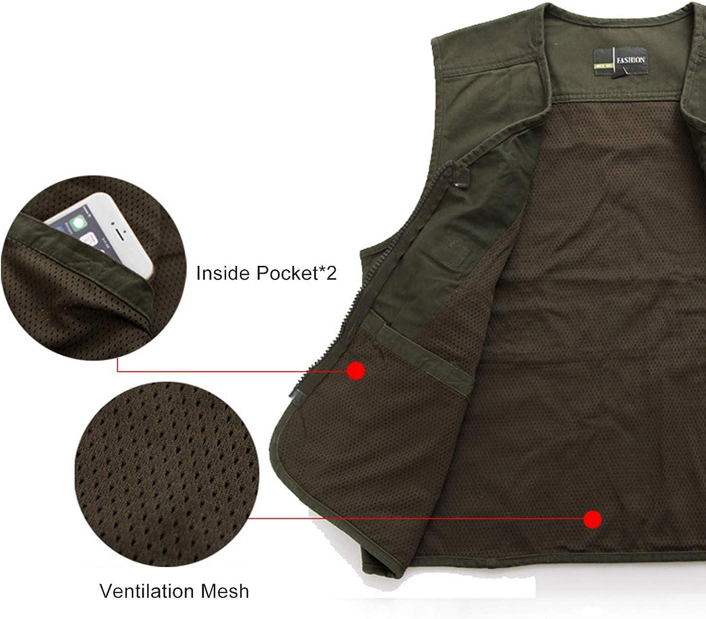 Flygo Mens Casual Outdoor Work Utility Safari Fishing Travel Vest with Pockets  Large Light Green