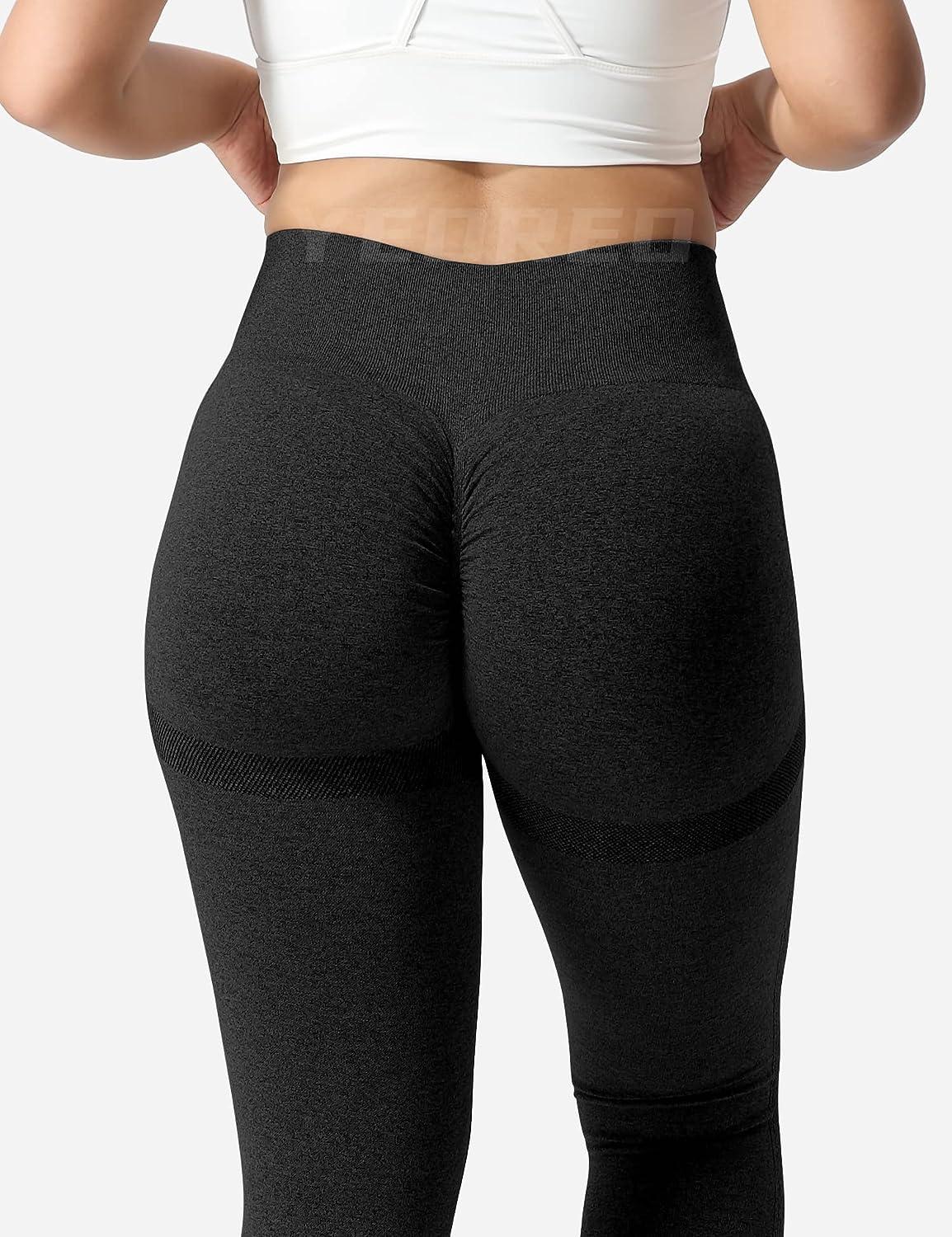 YEOREO Women High Waist Workout Gym Smile Contour Seamless Leggings Yoga  Pants Tights, #0 Leopard Black, Medium