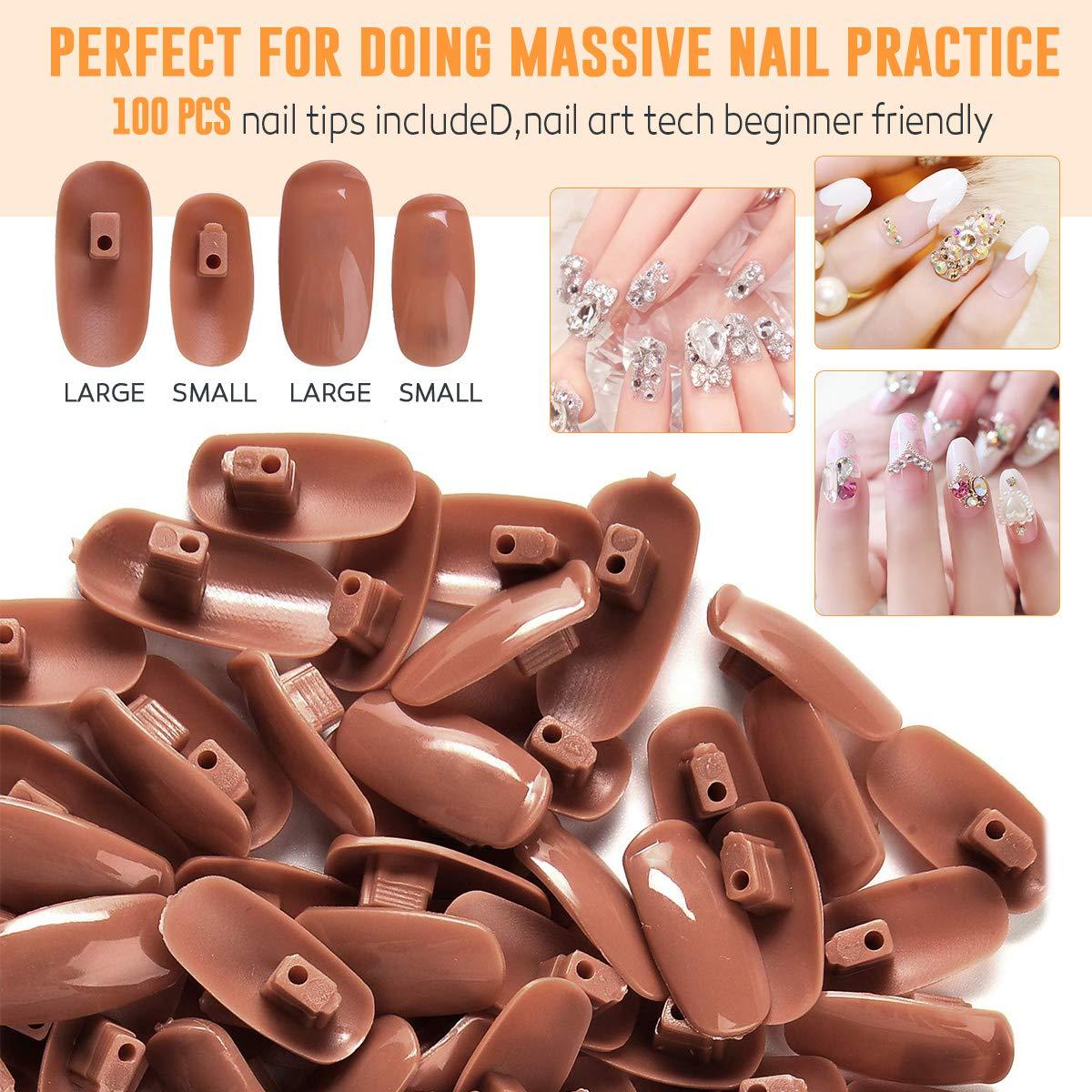 Practice Hand for Acrylic Nails, Professional Nail Practice Hand for Training, Adjustable False Fake Mannequin Hand with 100pcs Nail Tips, Upgrade DIY