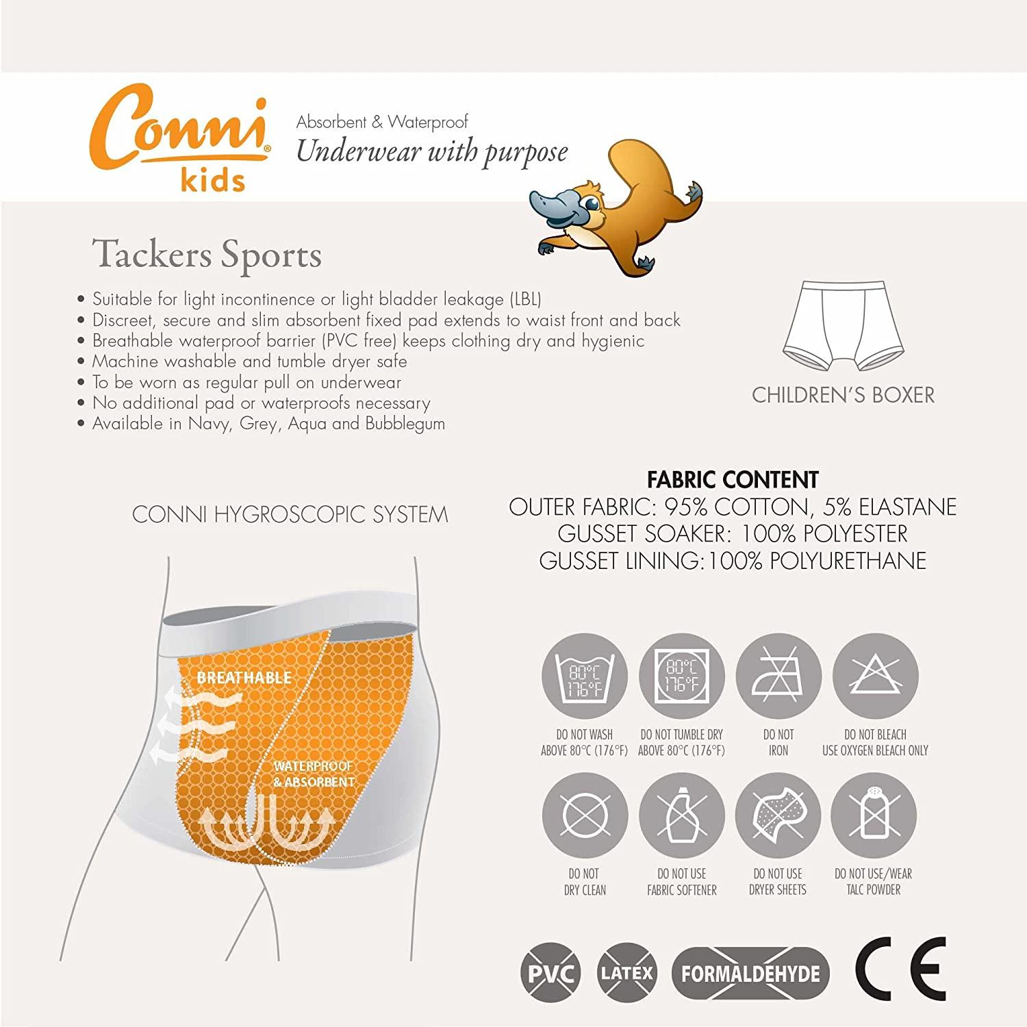 Conni Kids Tackers Sport Washable Pull Up Boxer Pants for Potty Training and  Youth Incontinence, Grey, Size 4-6 4-6 Grey