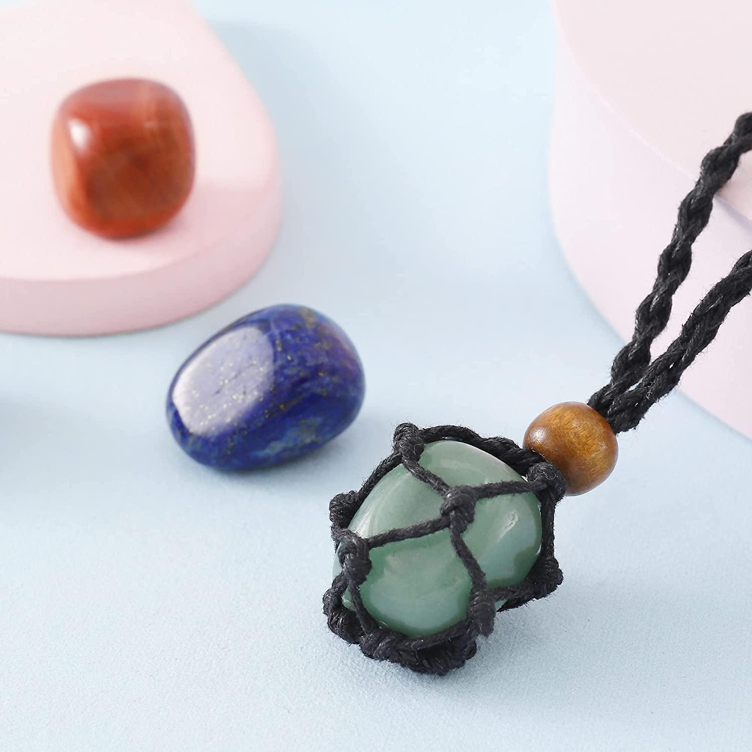 7 Chakra Healing Crystal Necklace, Handmade-Woven Adjustable Rope