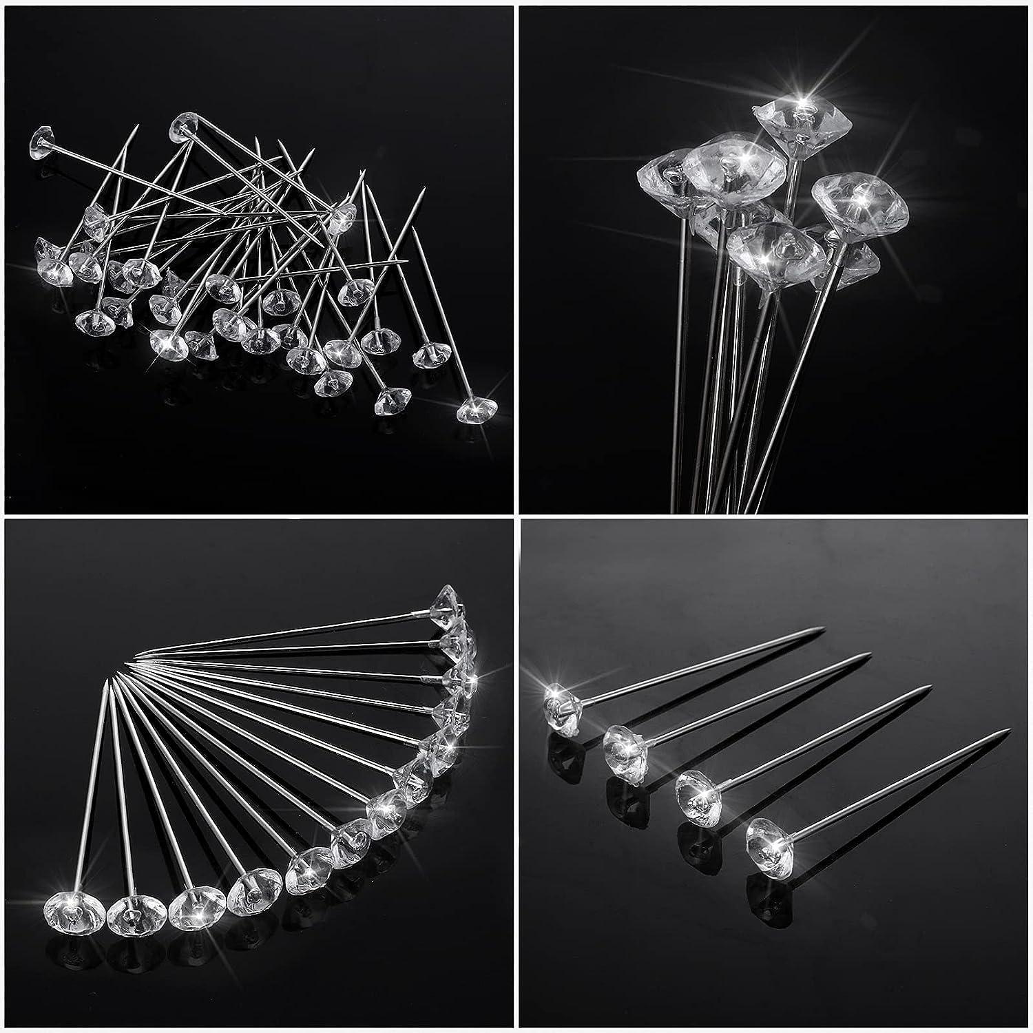 100 PCS Bouquet Pins Flower Pins, 1.5'' Straight Pins Clear Sewing Pins  Crystal Diamond Head Pins for Craft Wedding Jewelry Decoration