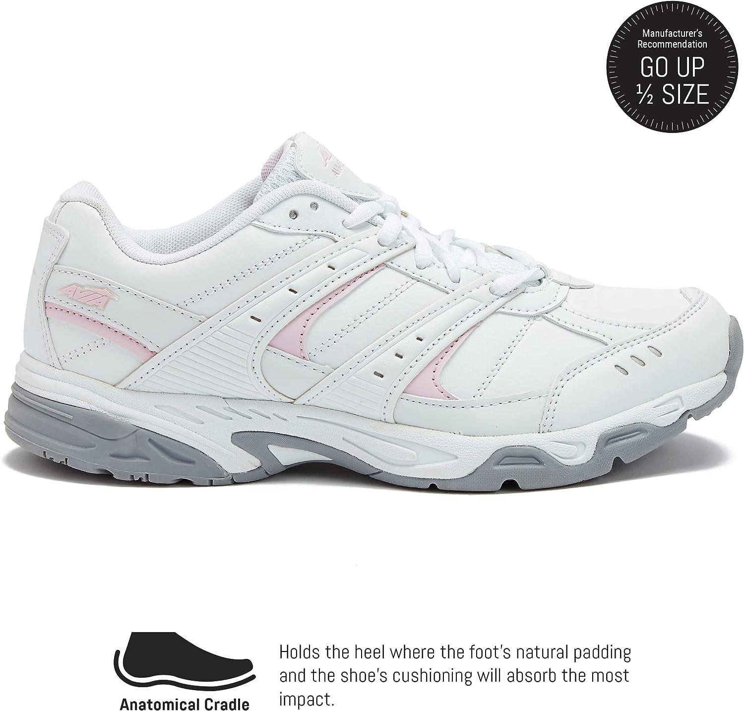 Avia Womens Slip Resistant Sneakers, Bright White/Avia Pink/Silver/Steel  Grey, 8.5 Wide : : Clothing, Shoes & Accessories