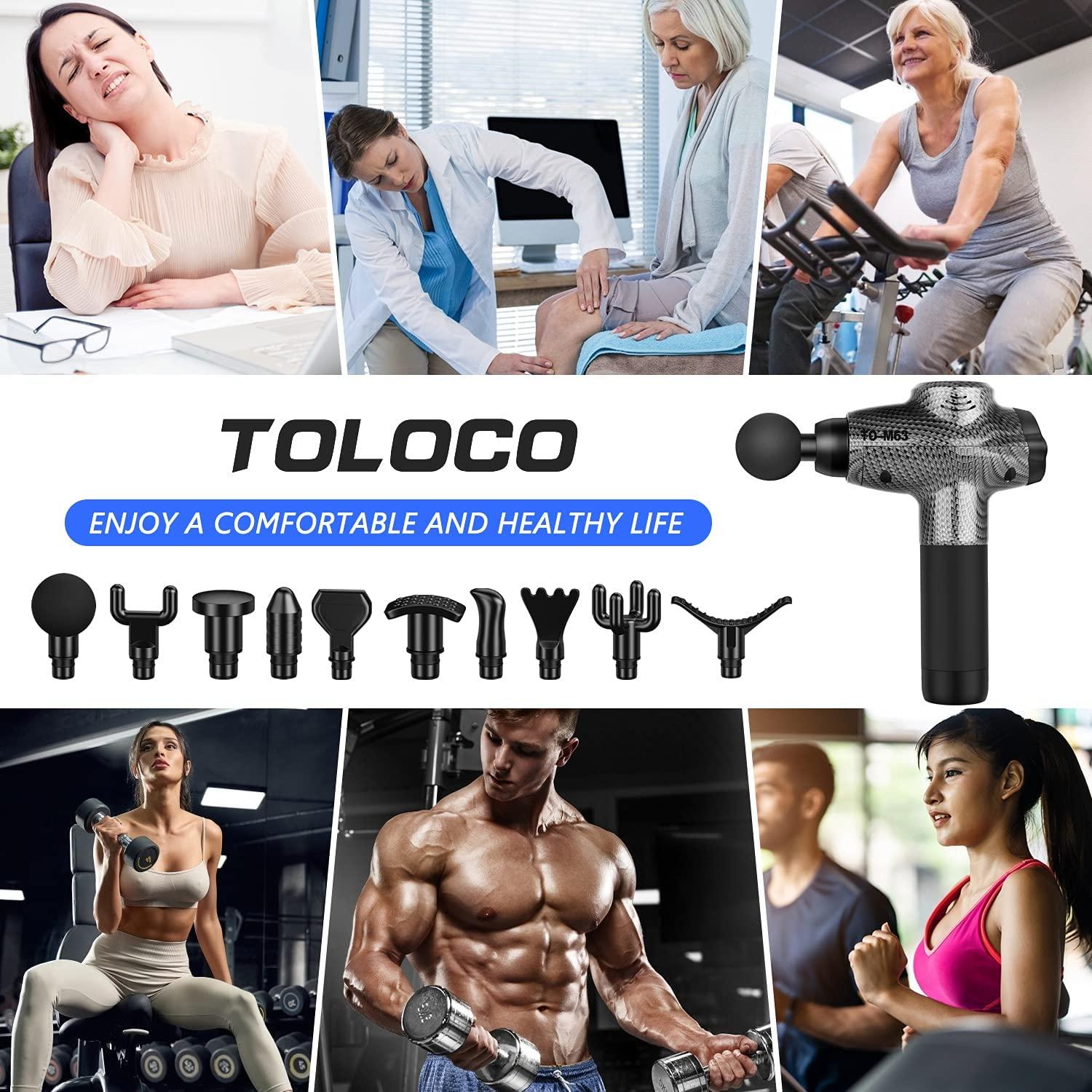 TOLOCO Massage Gun Upgrade Percussion Muscle Massage Gun for Athletes Handheld Deep Tissue Massager (Black)