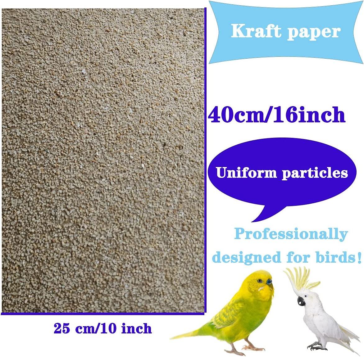 40Pcs Gravel Paper for Bird Cage 10 x 16 Inch Disposable Bird Cage Gravel  Liner,Easy Clean Pet Sandpaper, Easy for Improved Digestion Calcium Paper