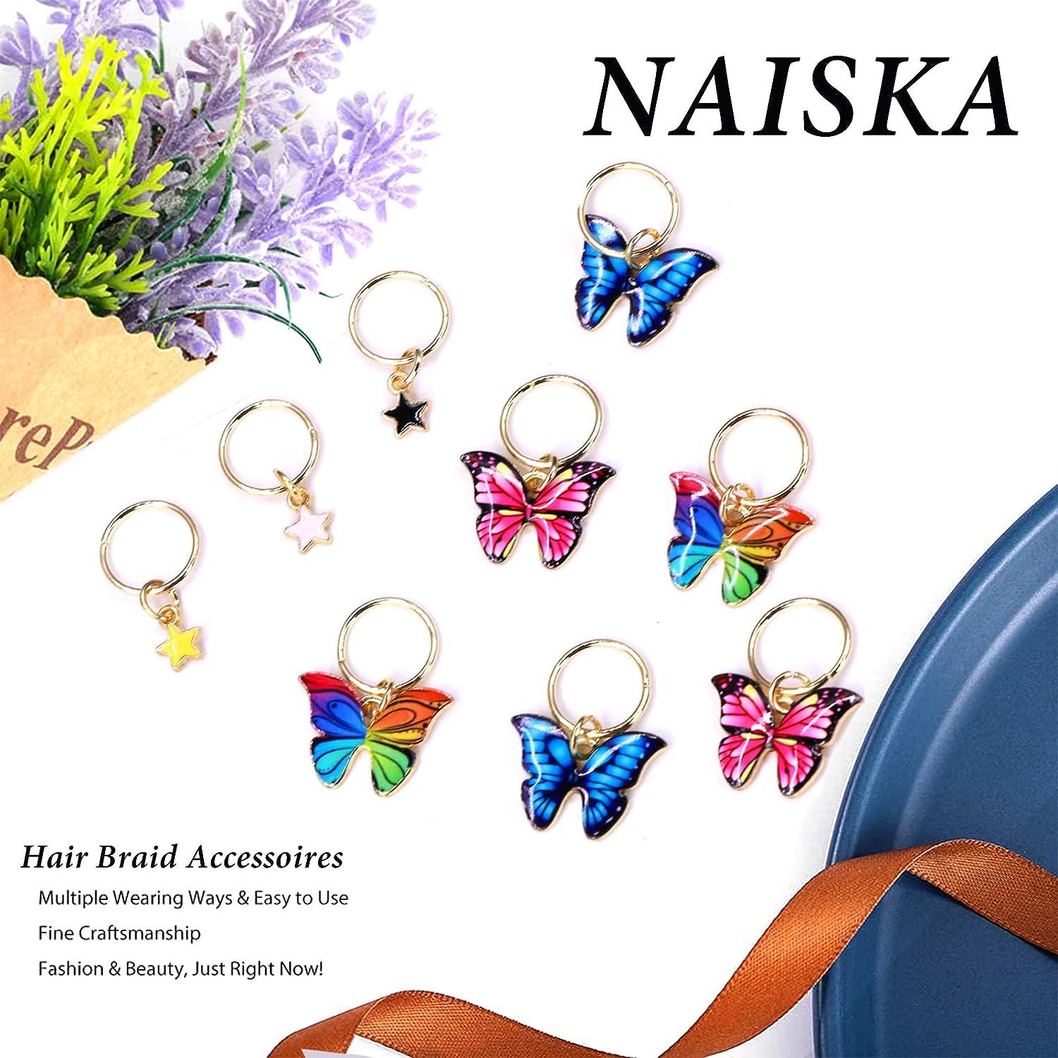NAISKA 20Pcs Gold Butterfly Braid Clips Pearl Shiny Hair Dreadlock  Accessories Colorful Butterflies Pendant Crystal Dreadlock Charms Star Braid  Beads Clips Cuffs Rings Hair Jewelry Gifts for Women and Teen Girls
