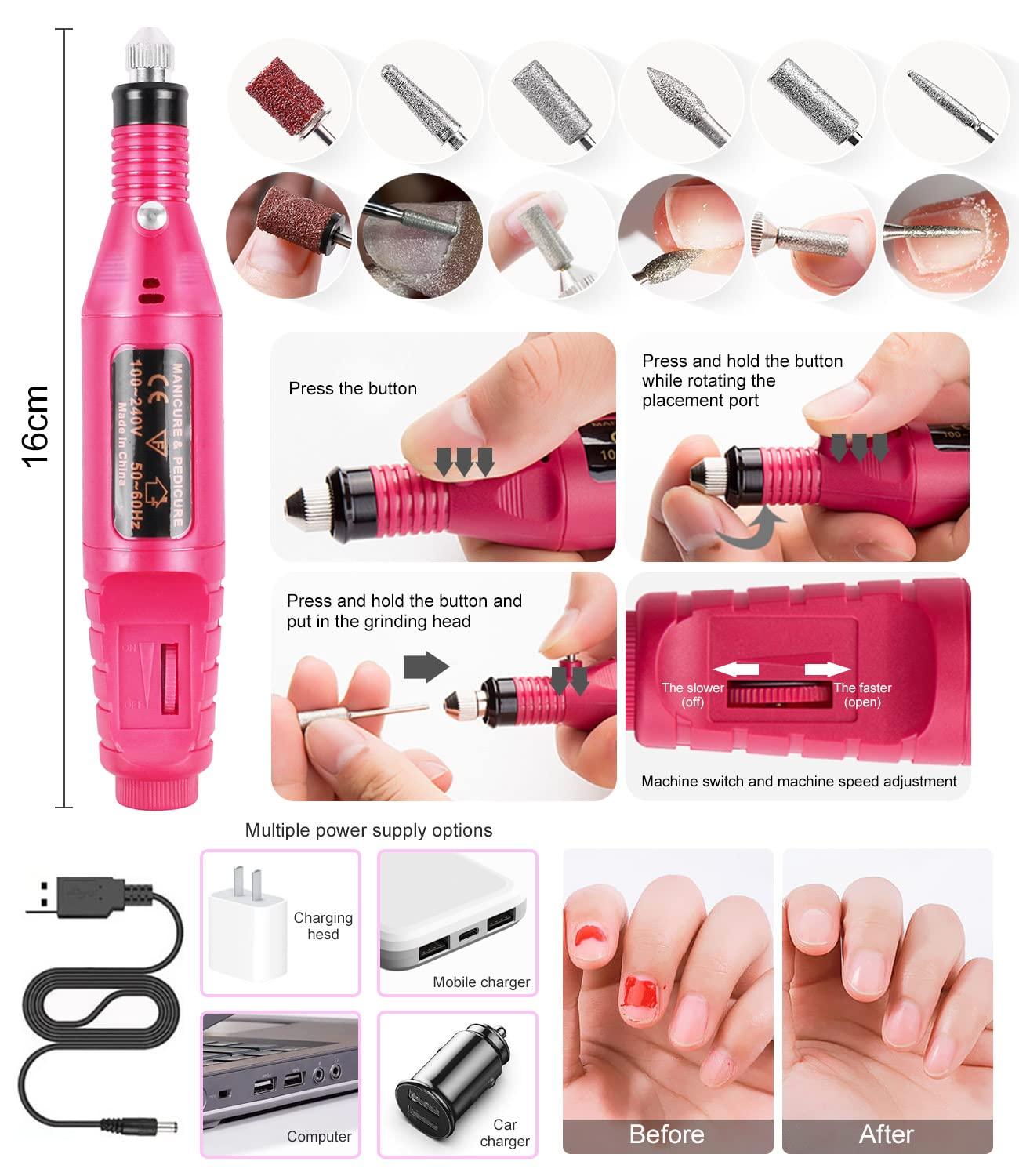 Portable Electric Nail Drill with UV LED Nail Lamp Kit Manicure Pen  Polishing Tools Nail Files Starter Set with Gel Nail Brush Dotting Tools  nails Rhinestones Nail stickers nail glitter powder for