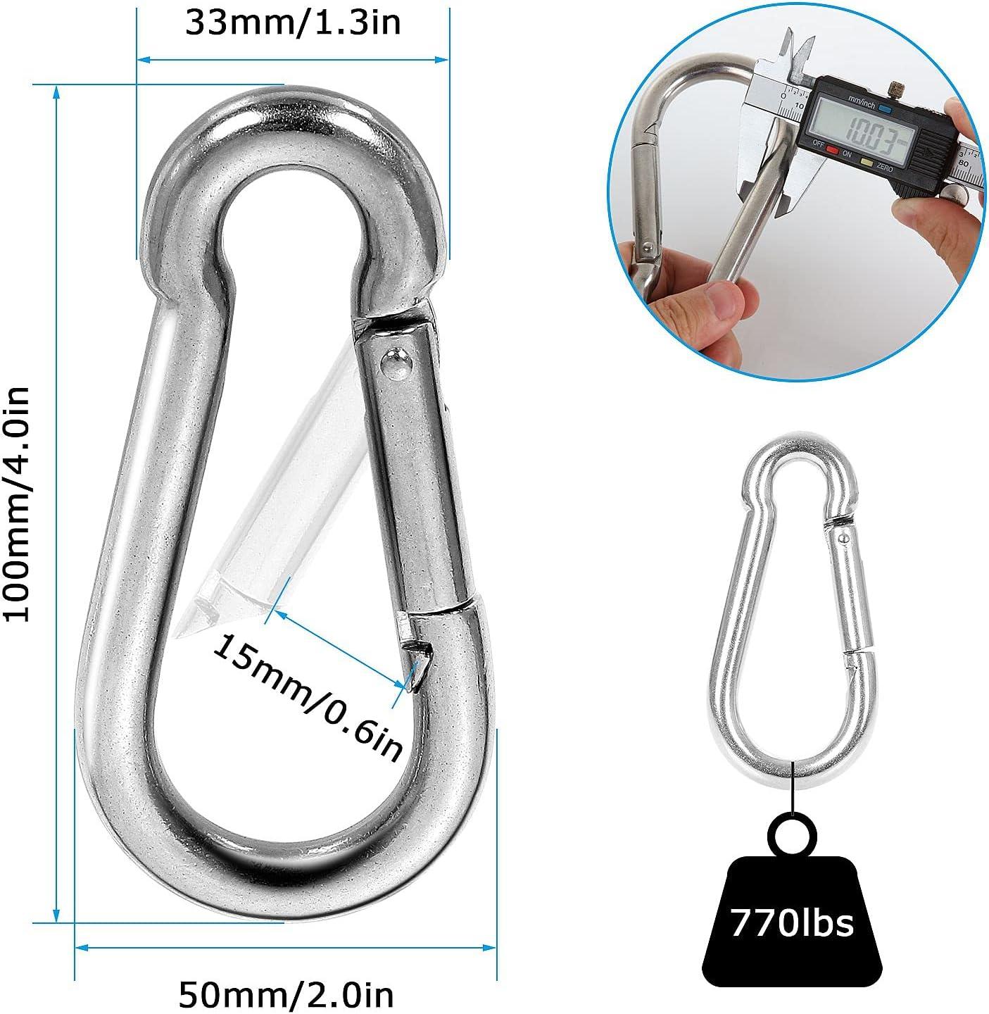 Heavy Duty Spring Snap Hooks 4Inch, 3/8” Carabiner Clips for Swing, Large