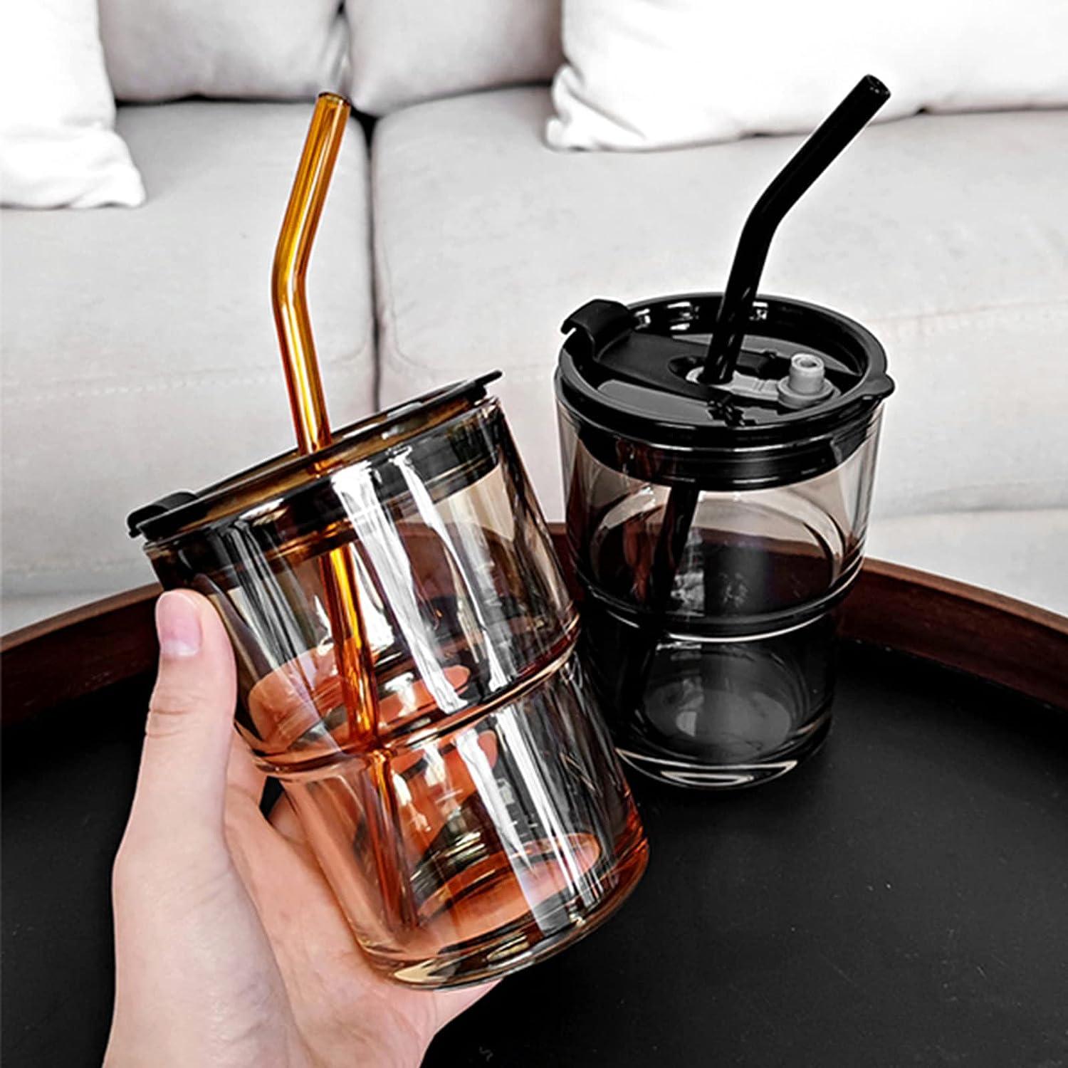 Coffee Cups,13oz/400ml Tumbler Water Glass with Straw and Lid