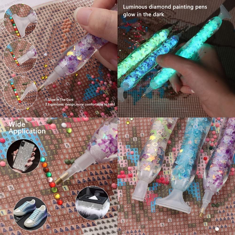 Diamond Painting Pen Kit, Handmade Resin 5D Diamond Painting Pen for Diamond Art and Nail Art, with 5 Drill Pen Picking Heads and 2 Pieces Painting
