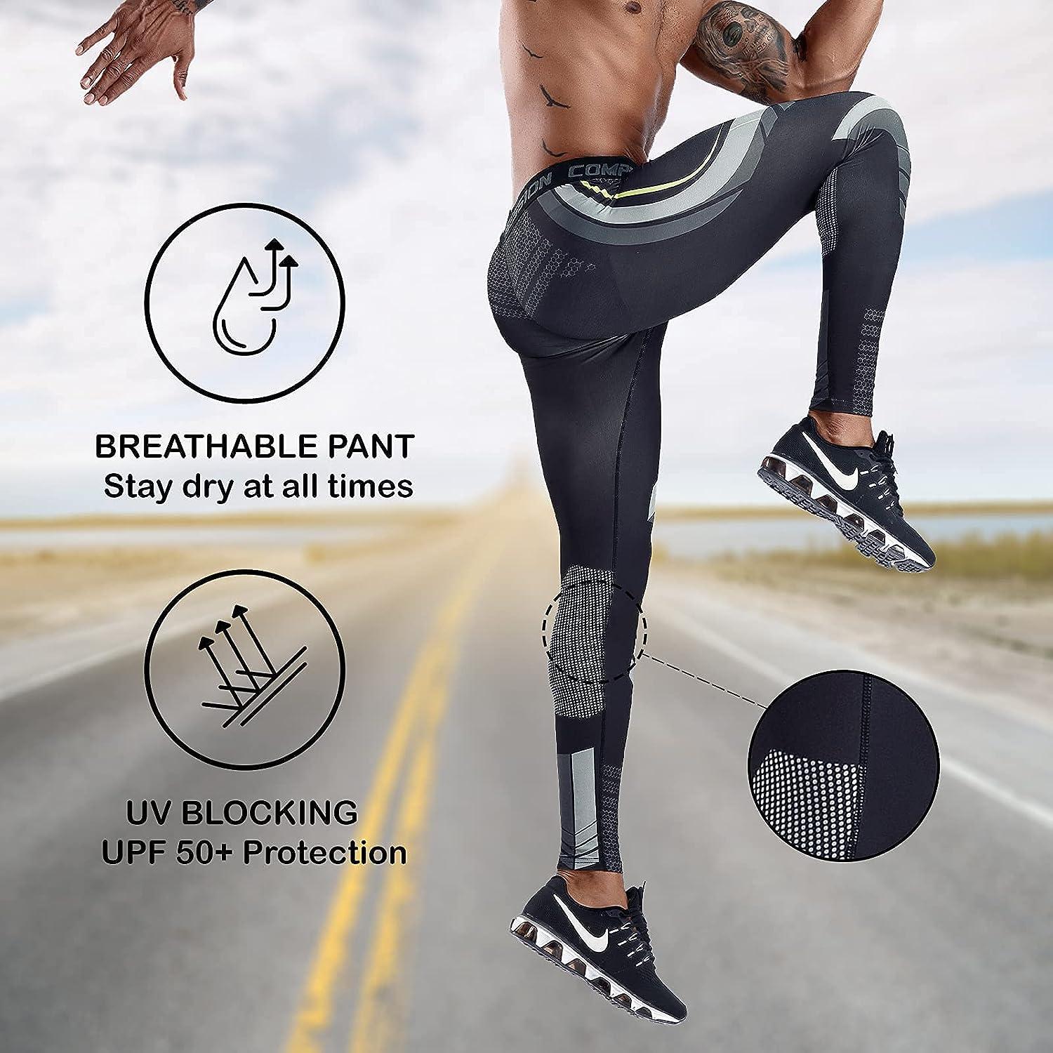 Men Workout Leggings, Sweat Absorbing Comfortable Men's Compression Pants  Fast Drying for Gym Training
