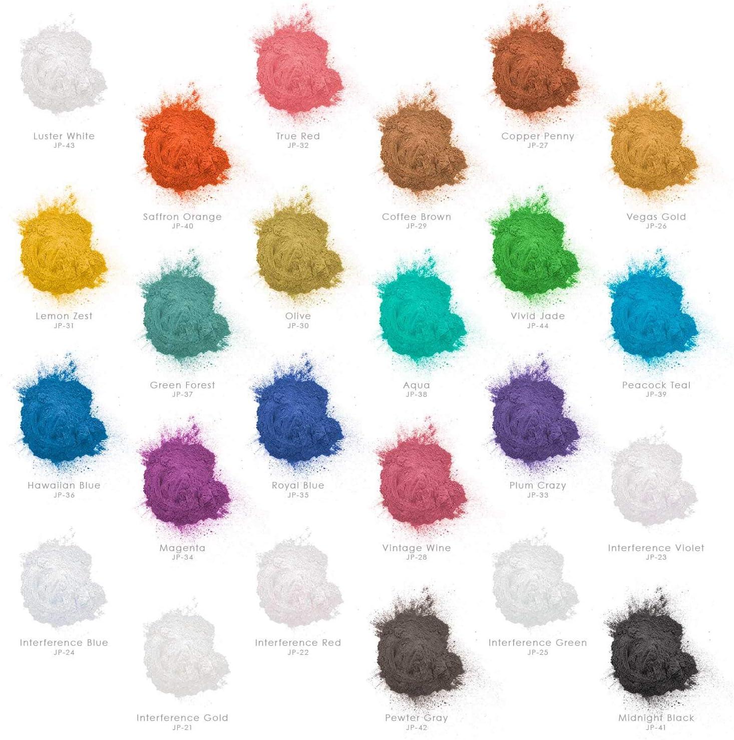 Mica Powder Color Pigment Dye (Pack of 24) 5 Gram Resealable Pigment Powder Bag Cosmetic Grade Powdered Colorant for Bath Bomb Slime Supplies Homemade