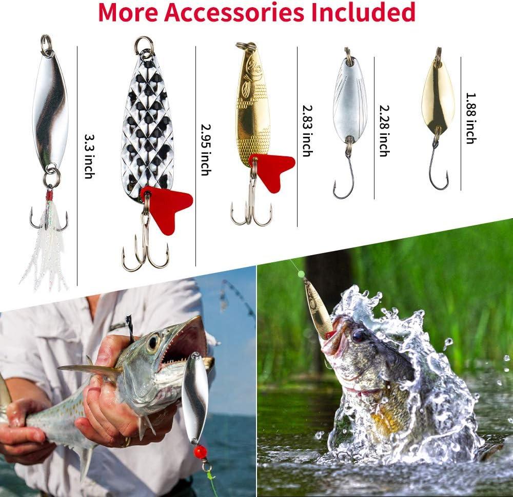Gecheer 78pcs Fishing Lures Kit for Bass Trout Salmon Fishing Accessories  Tackle Tool Fishing Baits Swivels Hooks