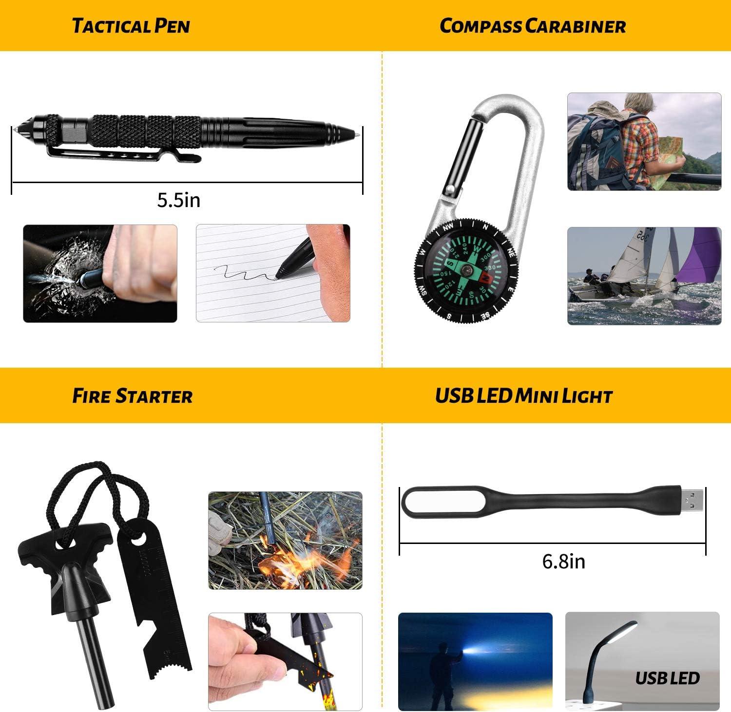 Emergency Survival Kit 11 in 1,Outdoor Survival Gear Tool with Survival  Bracelet, Folding Knife,Emergency Blanket, Fire Starter, Whistle, Tactical  Pen for Camping, Hiking, Climbing