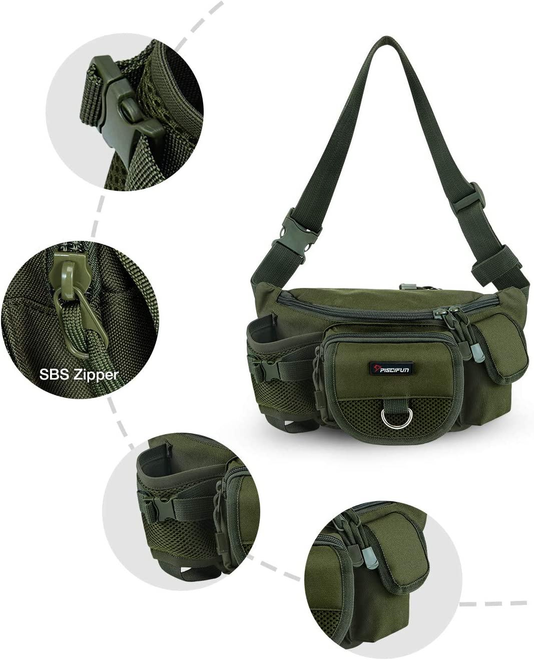 Piscifun Fishing Bag Portable Outdoor Fishing Tackle Bags Multiple Waist  Bag Fanny Pack Army Green