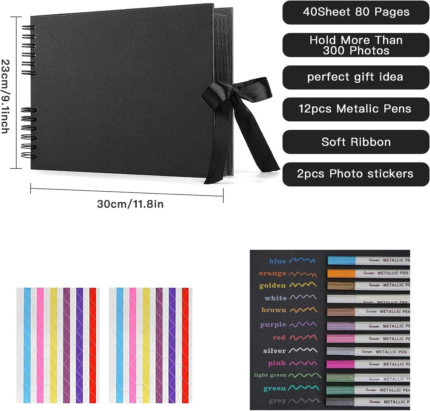 Scrapbook Photo Album with Black Paper Pages DIY Scrapbook Album Black  Sheet Pages Wedding Anniversary Baby Family Memory Gift with 2pcs Stickers