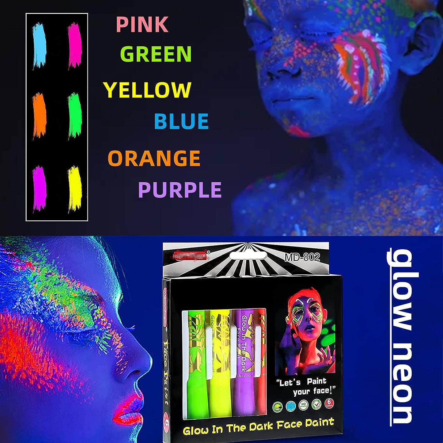 Glow in The Black Light Face & Body Paint, UV Neon Glow Fluorescent Face  Paint Crayons for Halloween Club Makeup Xmas Glow Party, 6PCS 