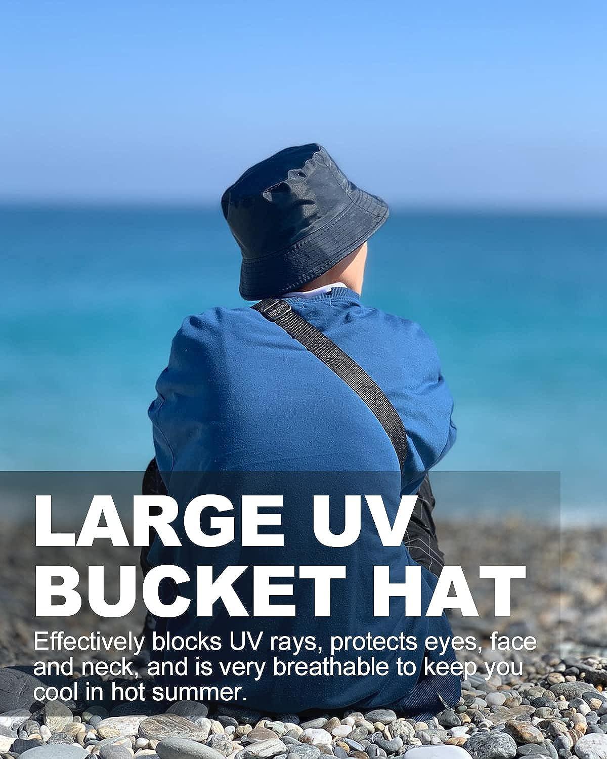 Oversize XXL Quick Dry Bucket Sun Hat,Water Repellent Fisherman Hats, Lightweight Summer Travel Hat with Detachable Chin Strap Black XX-Large